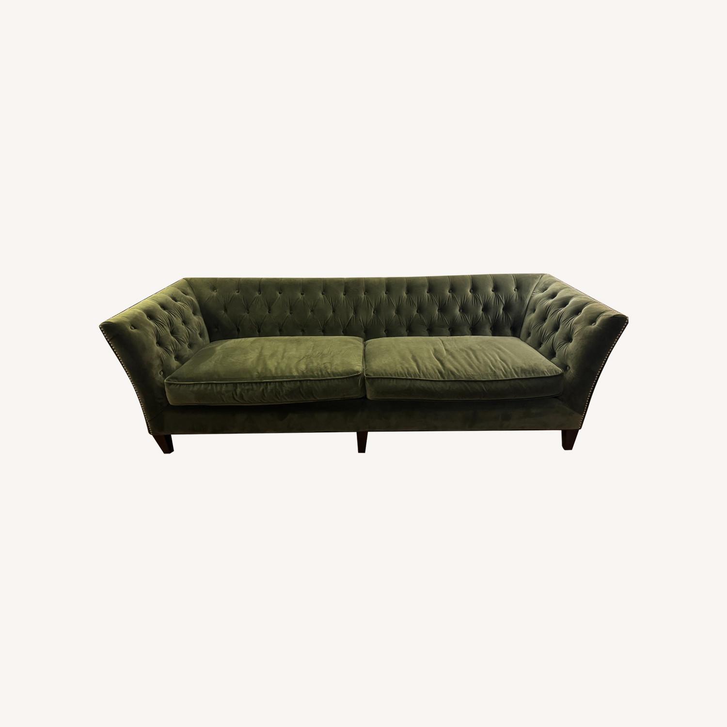 Jennifer Convertibles Duncan 2-Seater Velvet Fabric Tufted Sofa in Green - image-0
