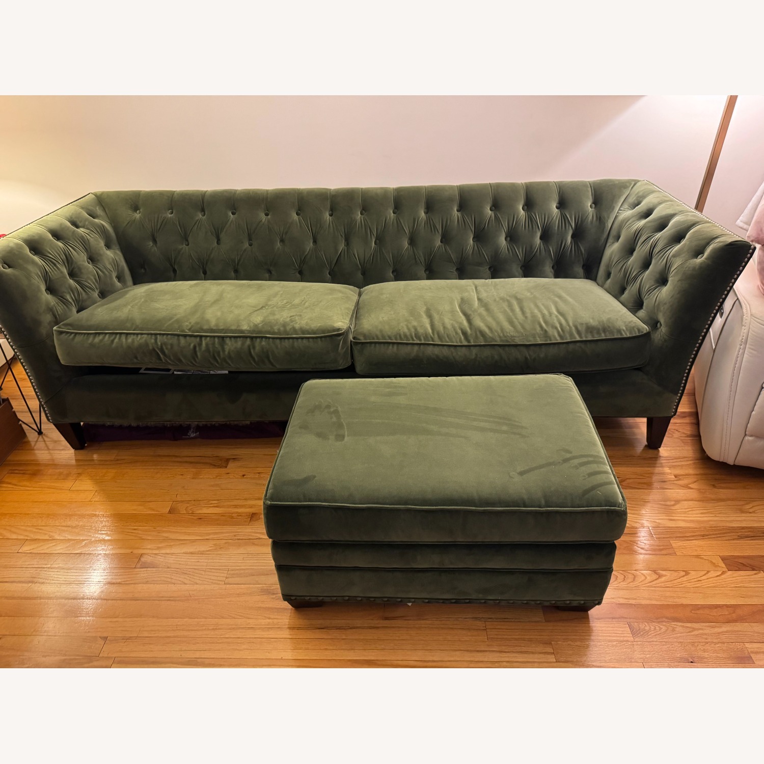 Jennifer Convertibles Duncan 2-Seater Velvet Fabric Tufted Sofa in Green - image-2