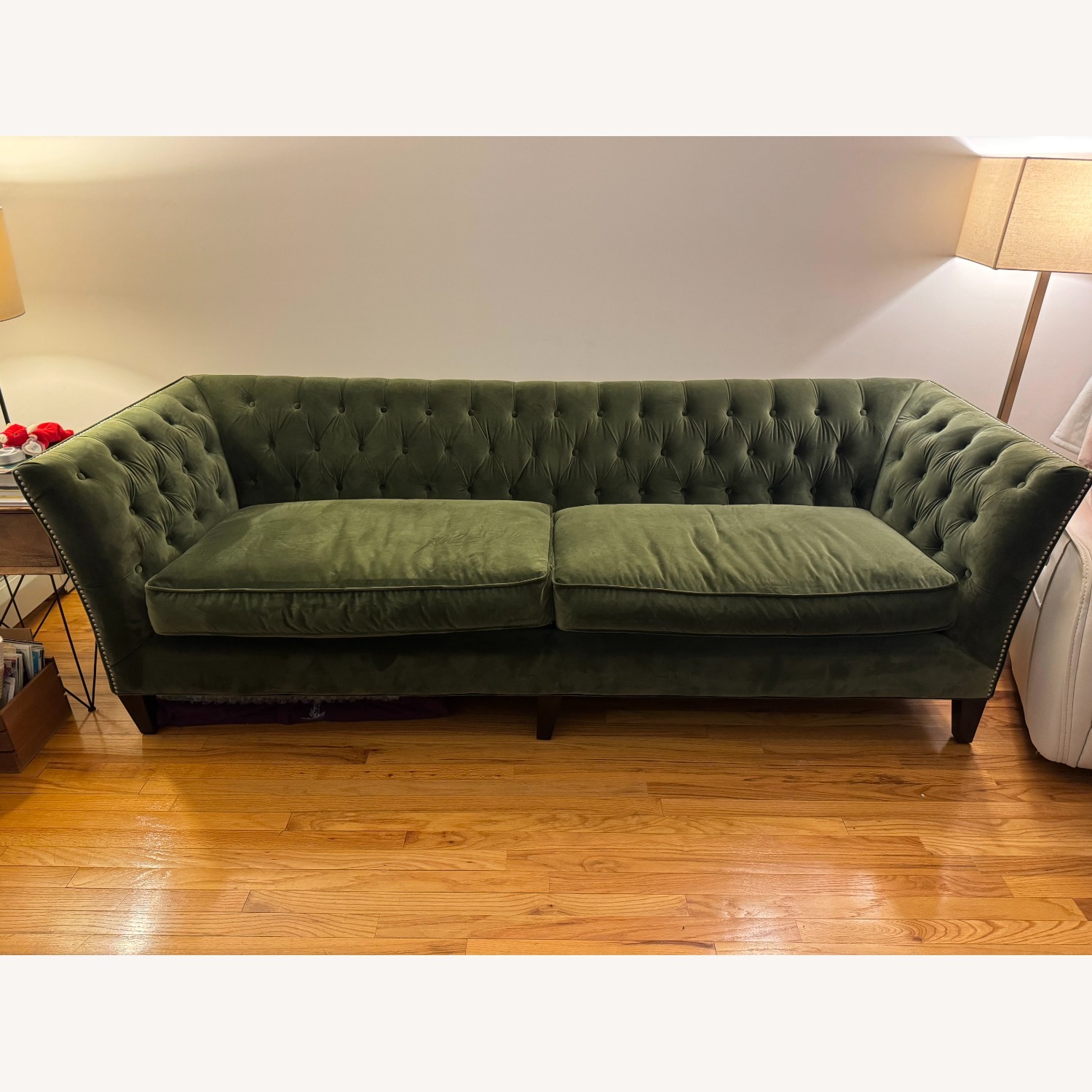 Jennifer Convertibles Duncan 2-Seater Velvet Fabric Tufted Sofa in Green - image-1