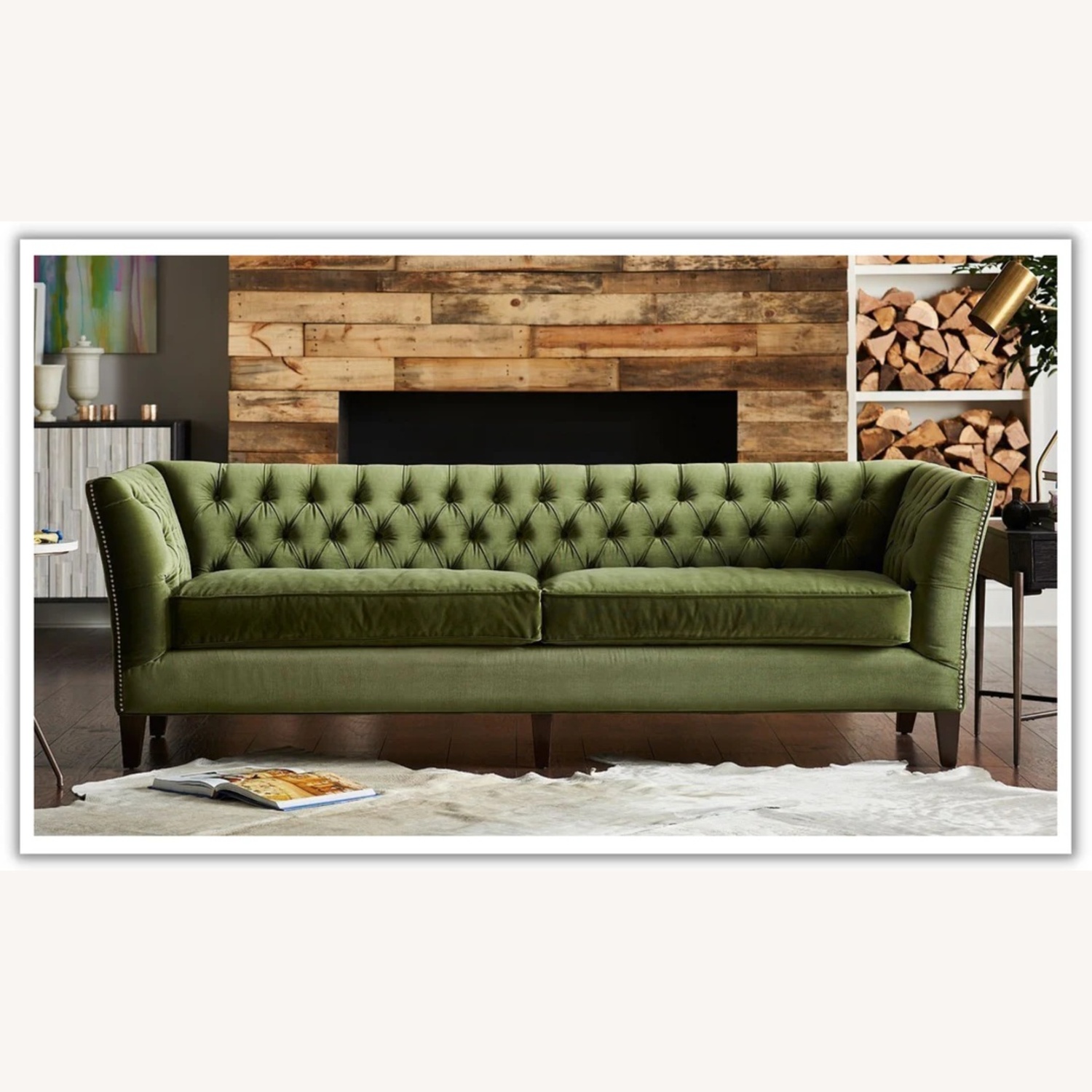 Jennifer Convertibles Duncan 2-Seater Velvet Fabric Tufted Sofa in Green - image-5