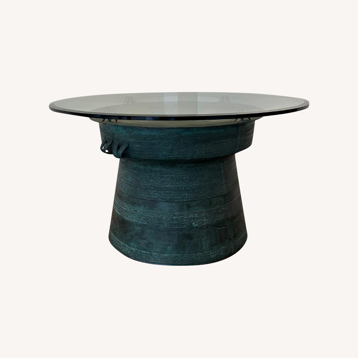 Tibetan Bronze Rain Drum Glass Dining Table - image-0