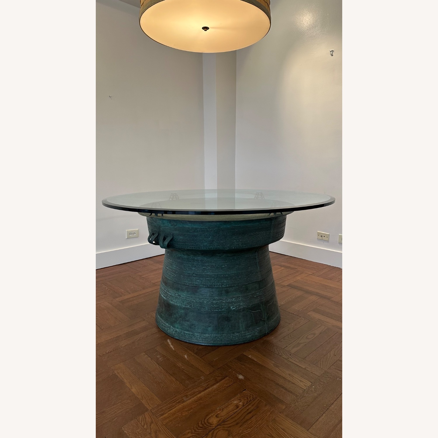 Tibetan Bronze Rain Drum Glass Dining Table - image-1