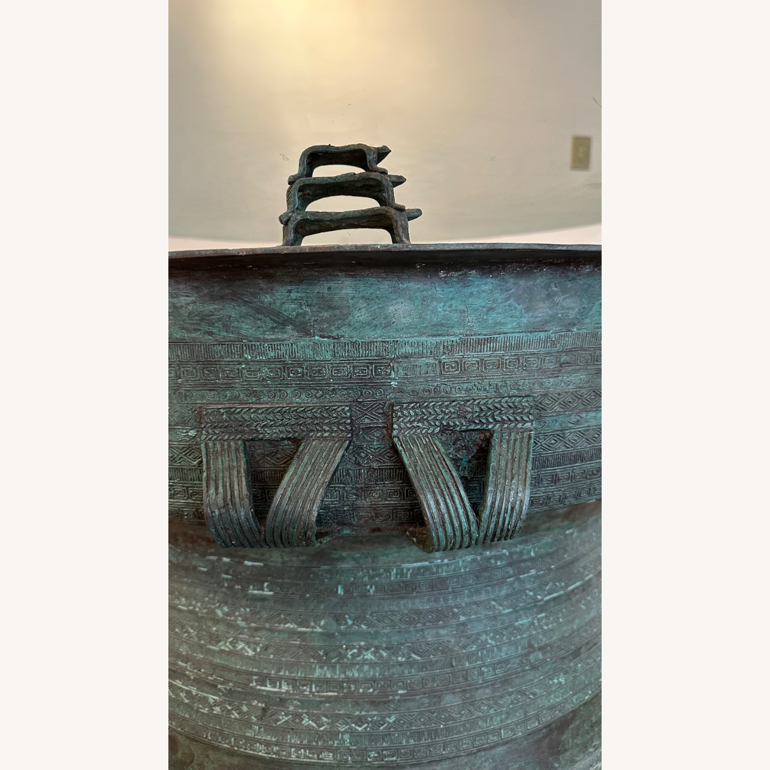 Tibetan Bronze Rain Drum Glass Dining Table - image-3