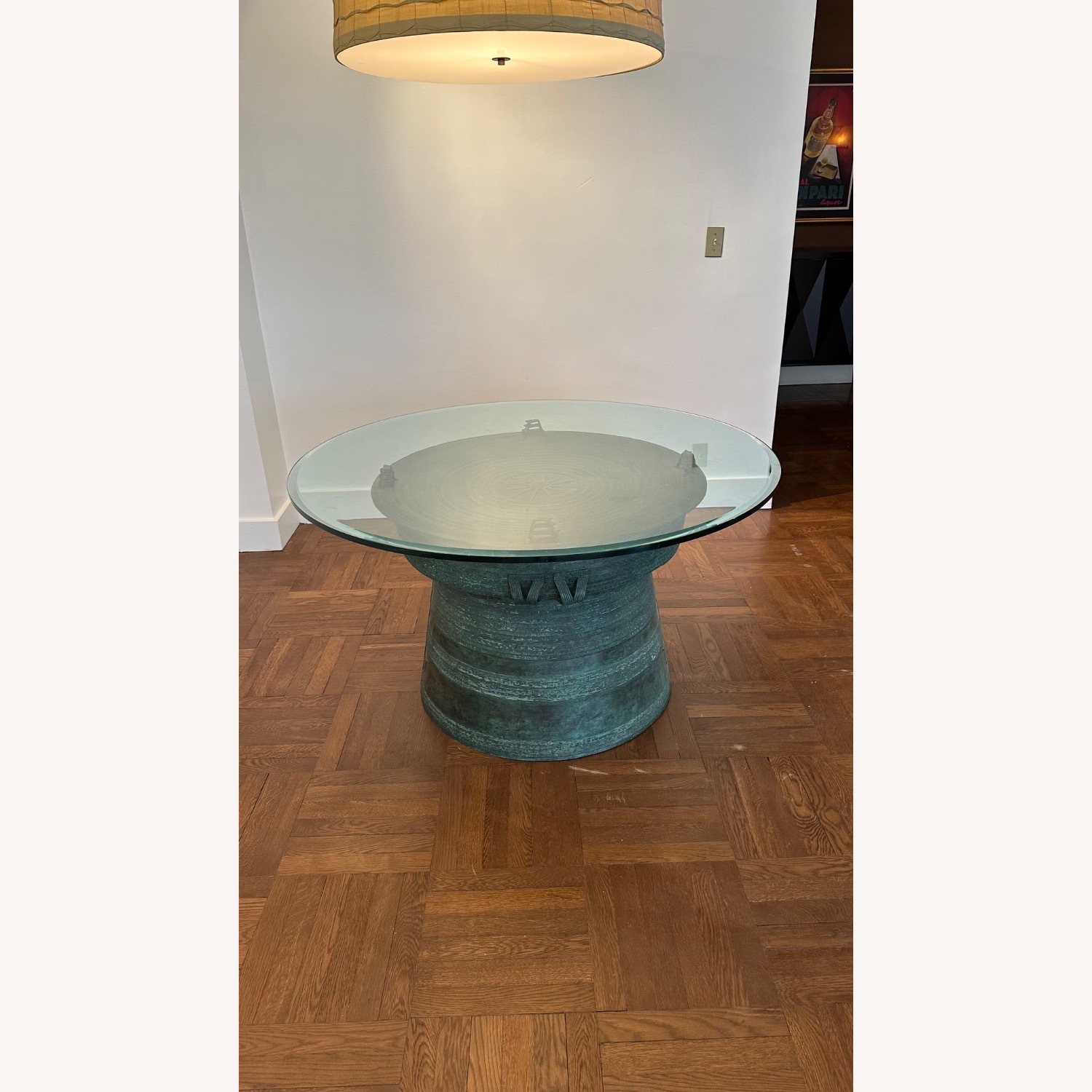 Tibetan Bronze Rain Drum Glass Dining Table - image-2