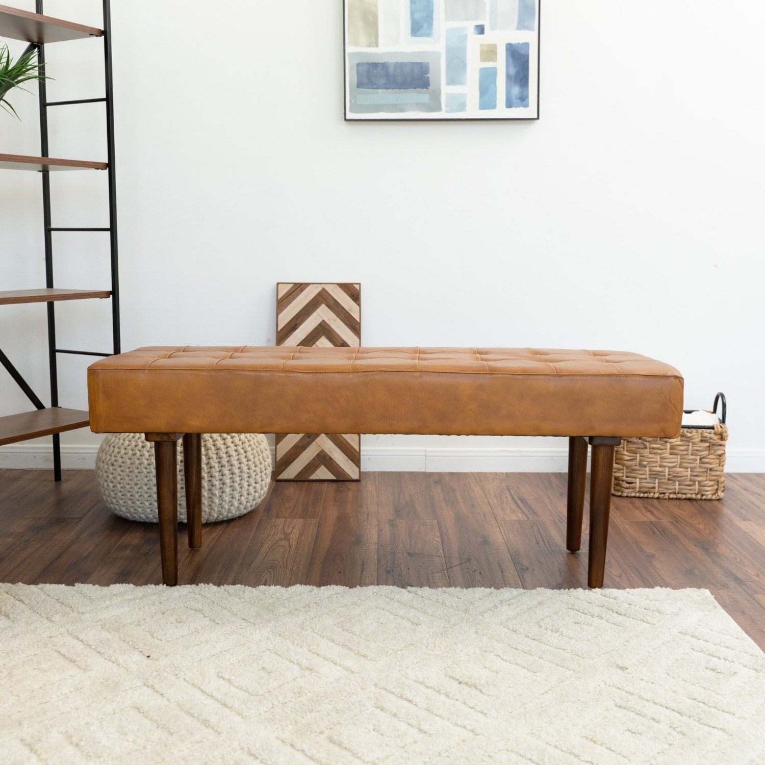 Banten Tan Leather Bench - image-7