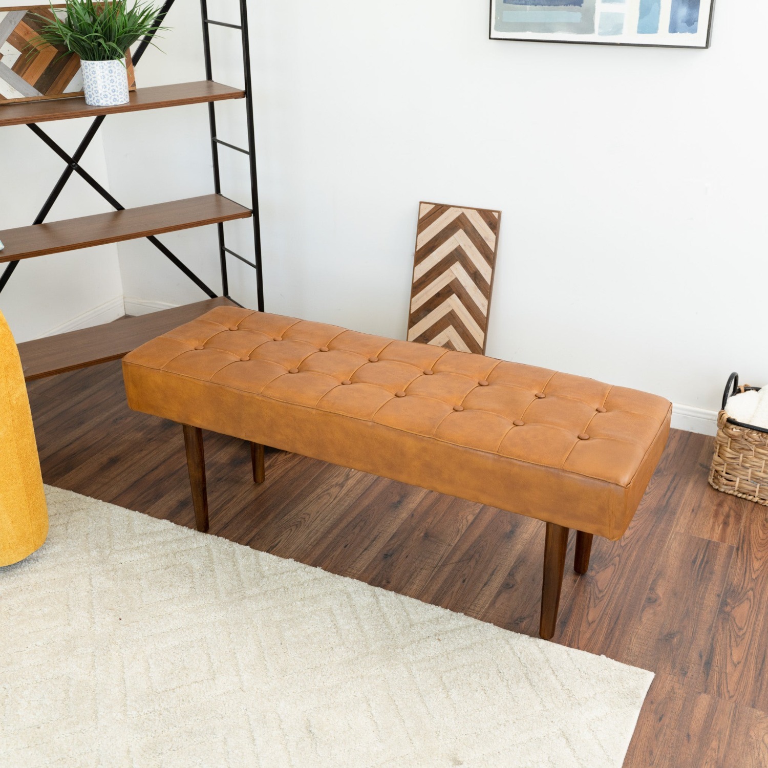 Banten Tan Leather Bench - image-6