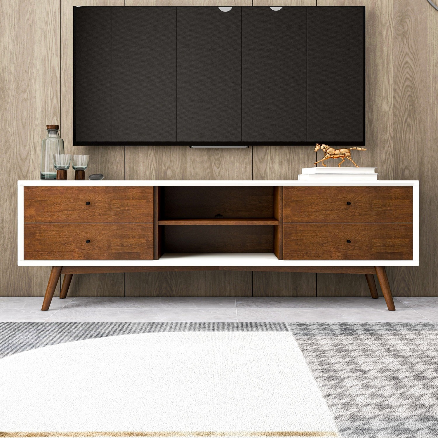 Noak Mid Century Modern Style White TV Stand - image-5