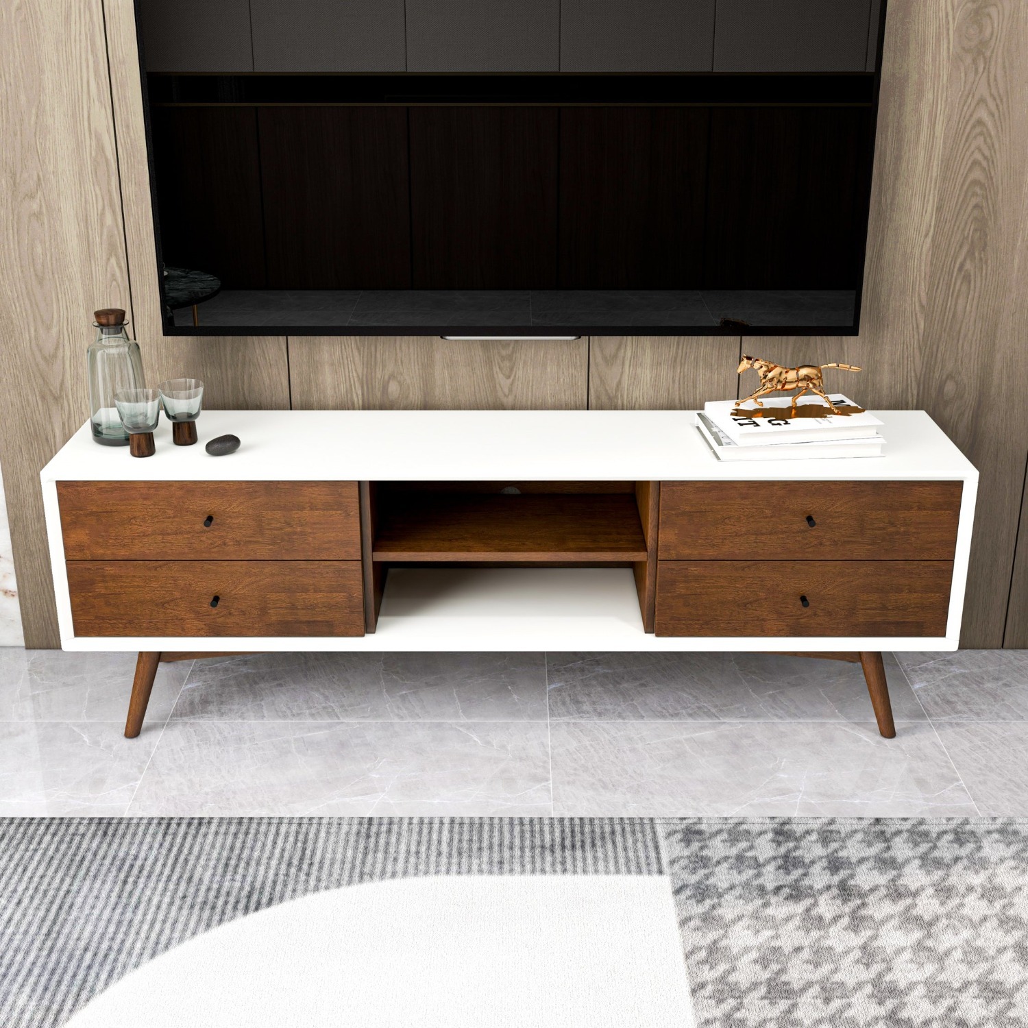 Noak Mid Century Modern Style White TV Stand - image-6