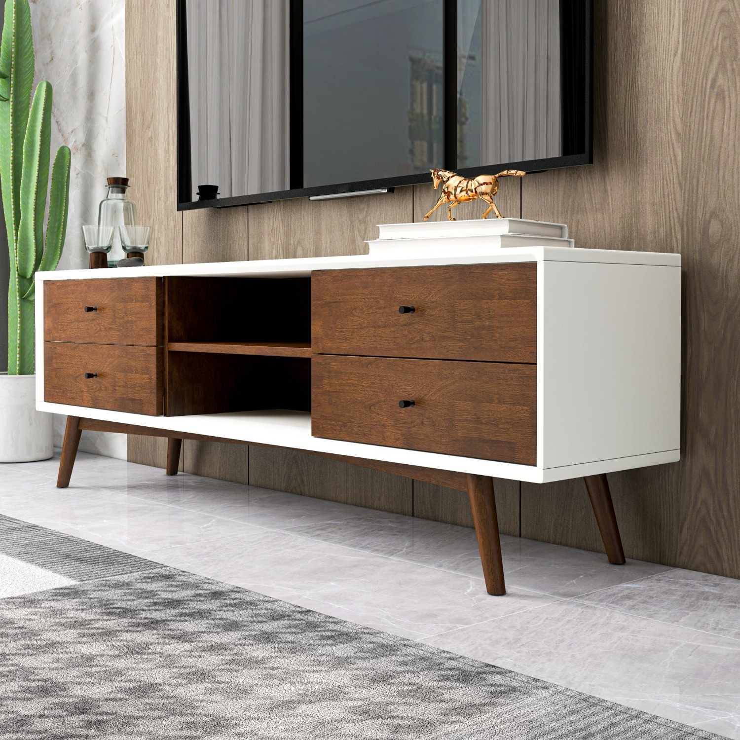 Noak Mid Century Modern Style White TV Stand - image-4