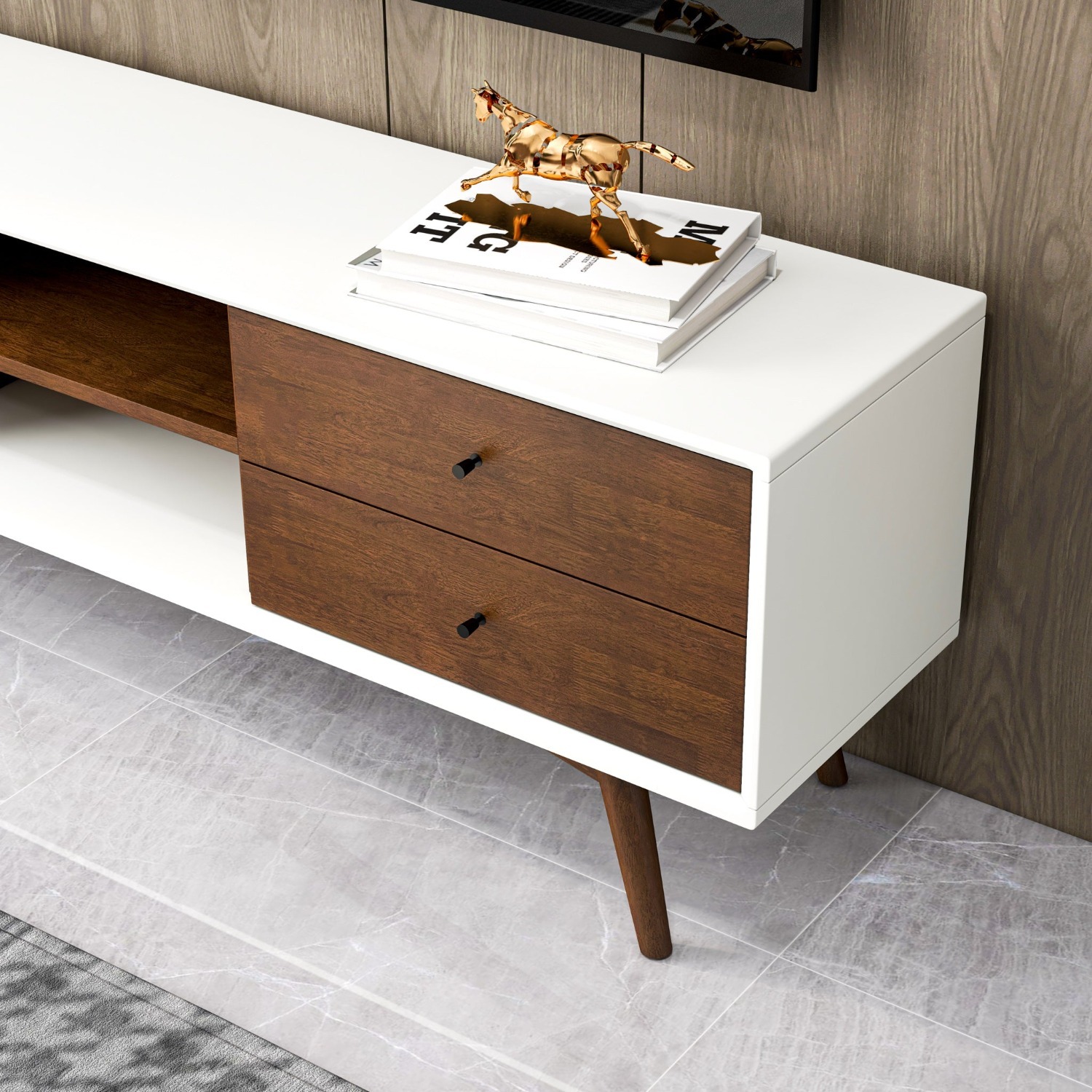 Noak Mid Century Modern Style White TV Stand - image-3