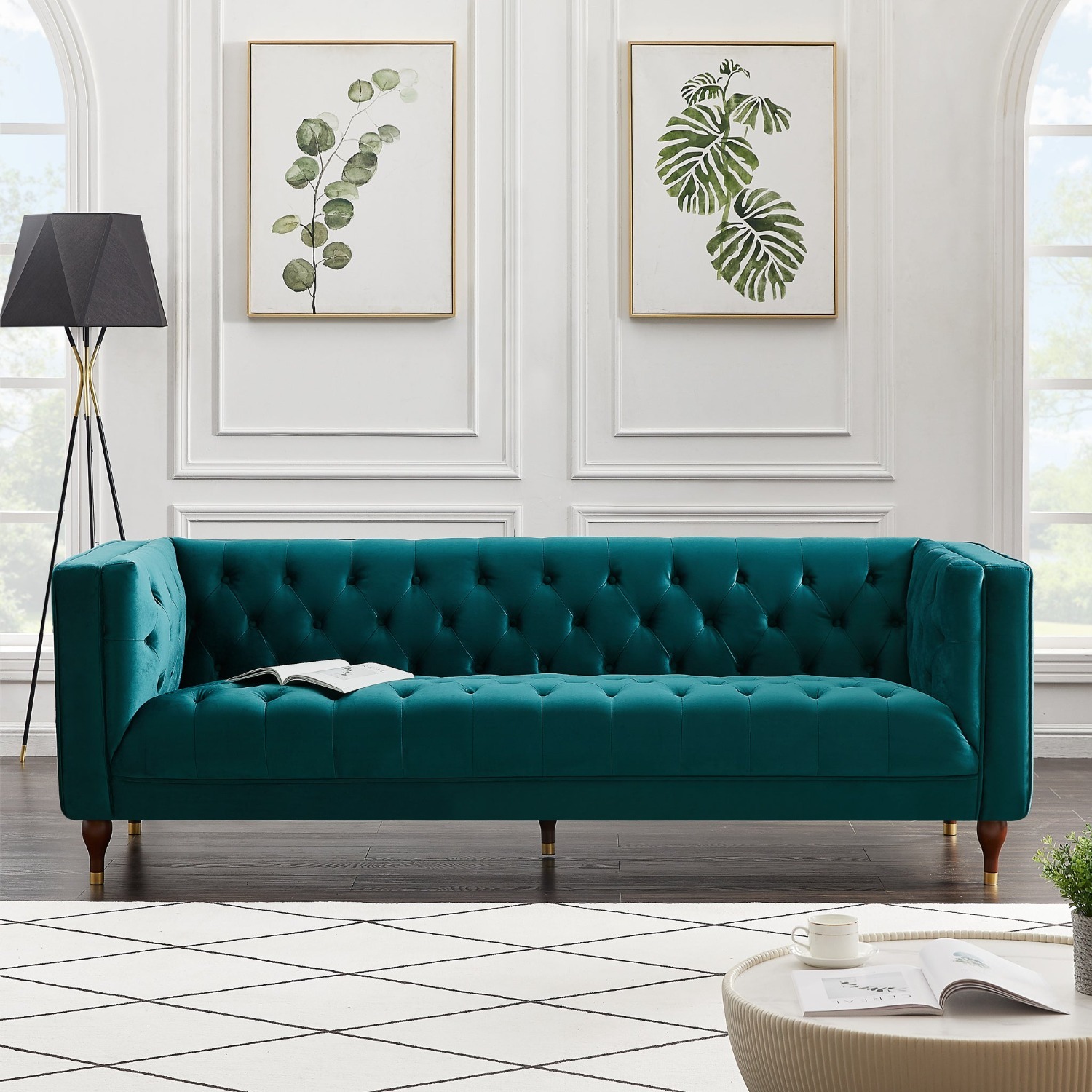 Houston Teal Velvet Modern Sofa - image-1