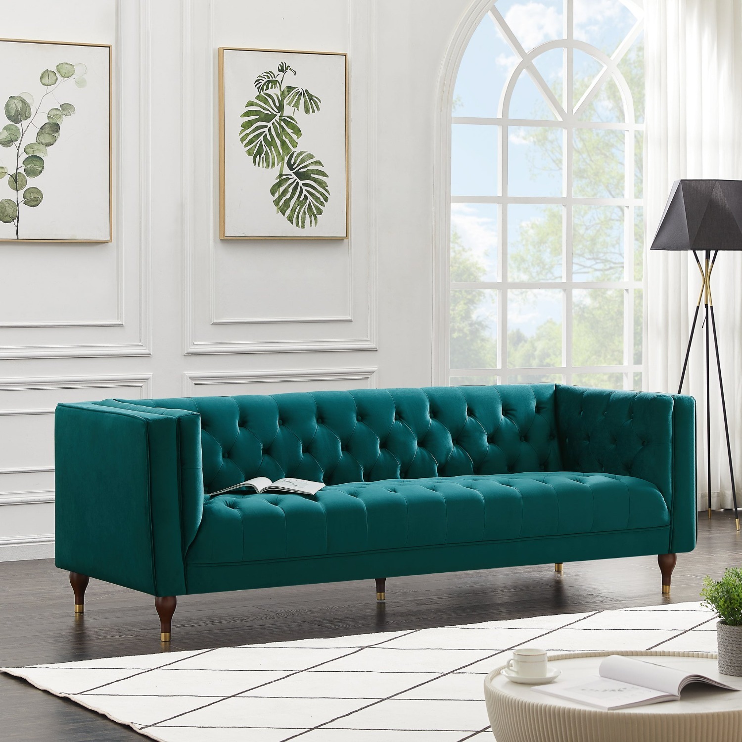 Houston Teal Velvet Modern Sofa - image-2