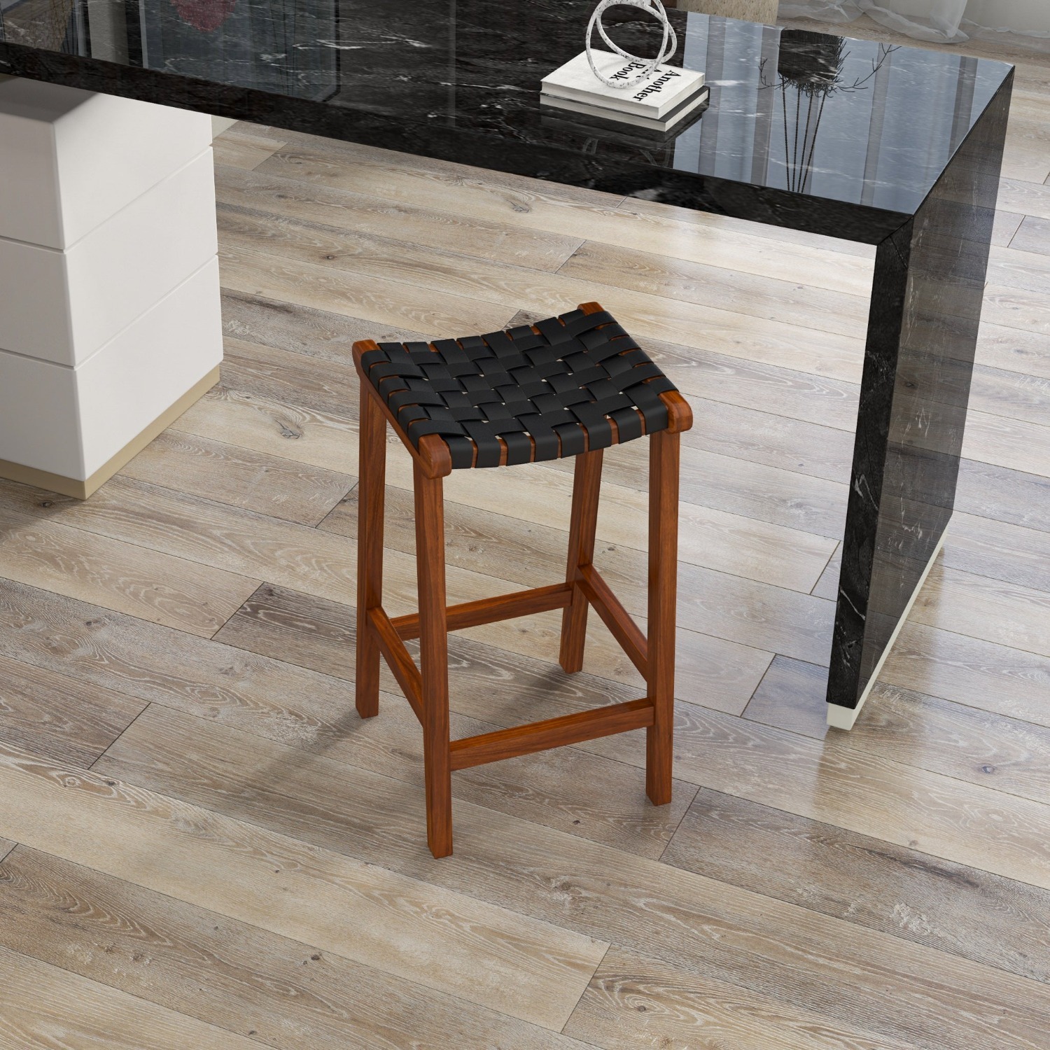 Andaman Black Leather Bar Stool - image-4
