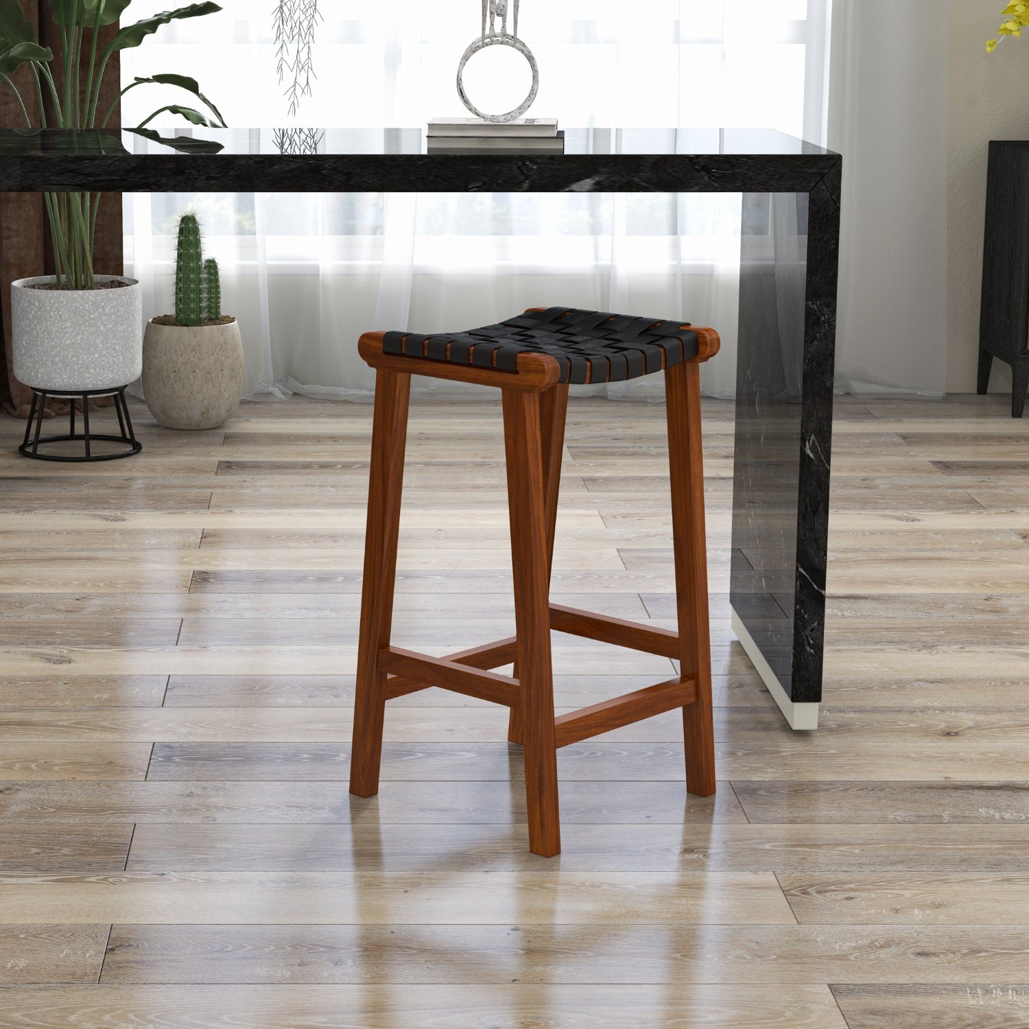 Andaman Black Leather Bar Stool - image-3