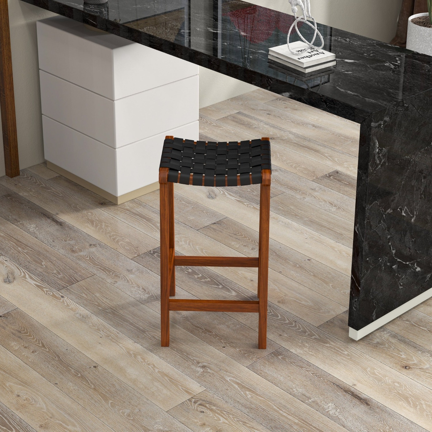 Andaman Black Leather Bar Stool - image-5