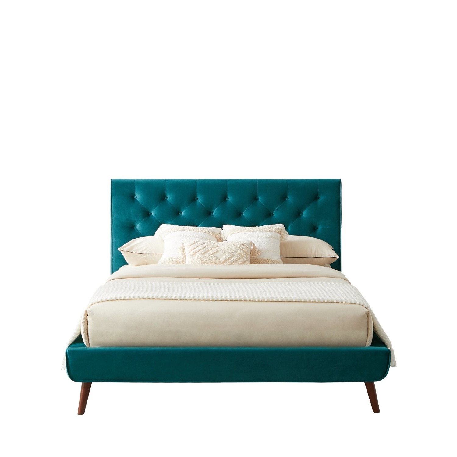Ashley Queen Turquoise Velvet Platform Bed - image-1