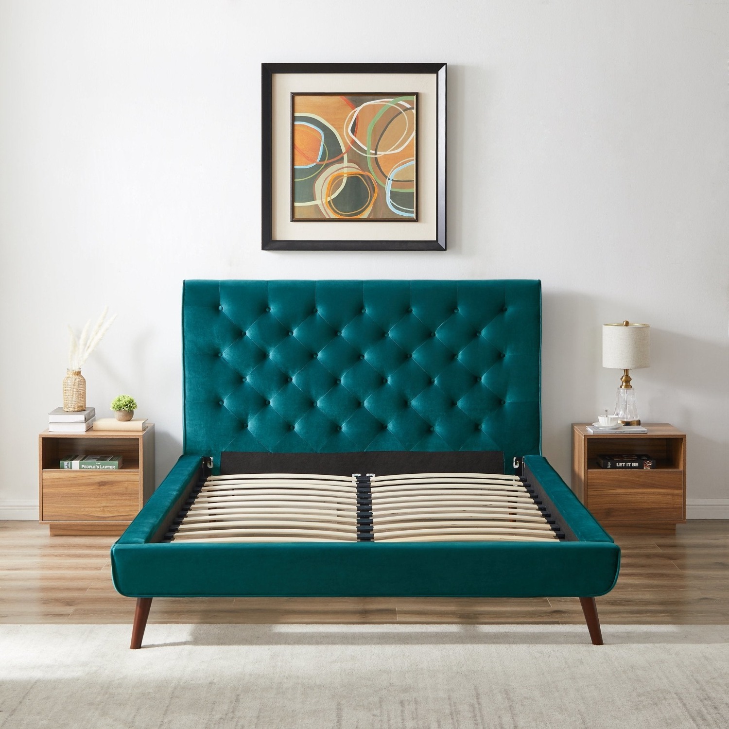 Ashley Queen Turquoise Velvet Platform Bed - image-2