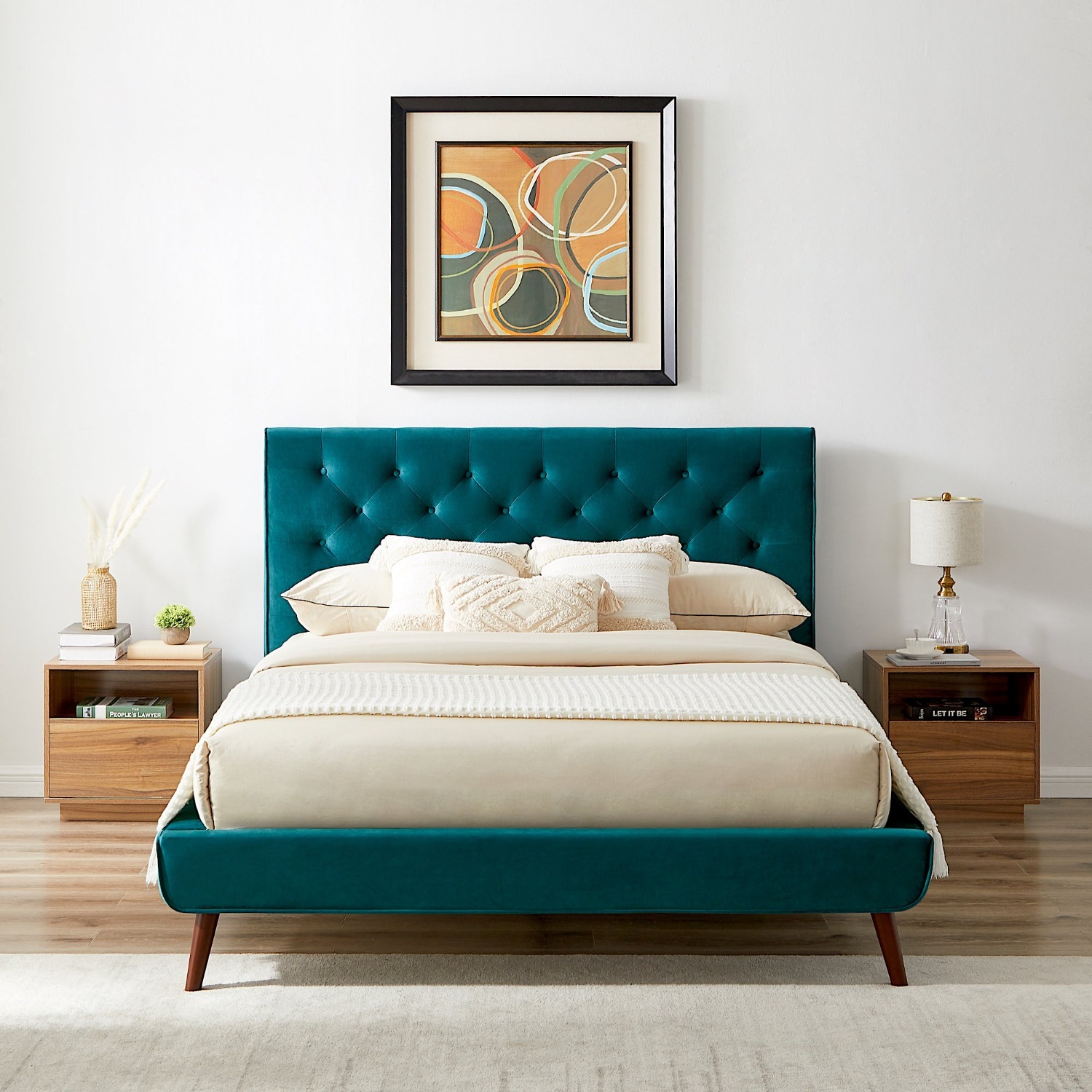 Ashley Queen Turquoise Velvet Platform Bed - image-4