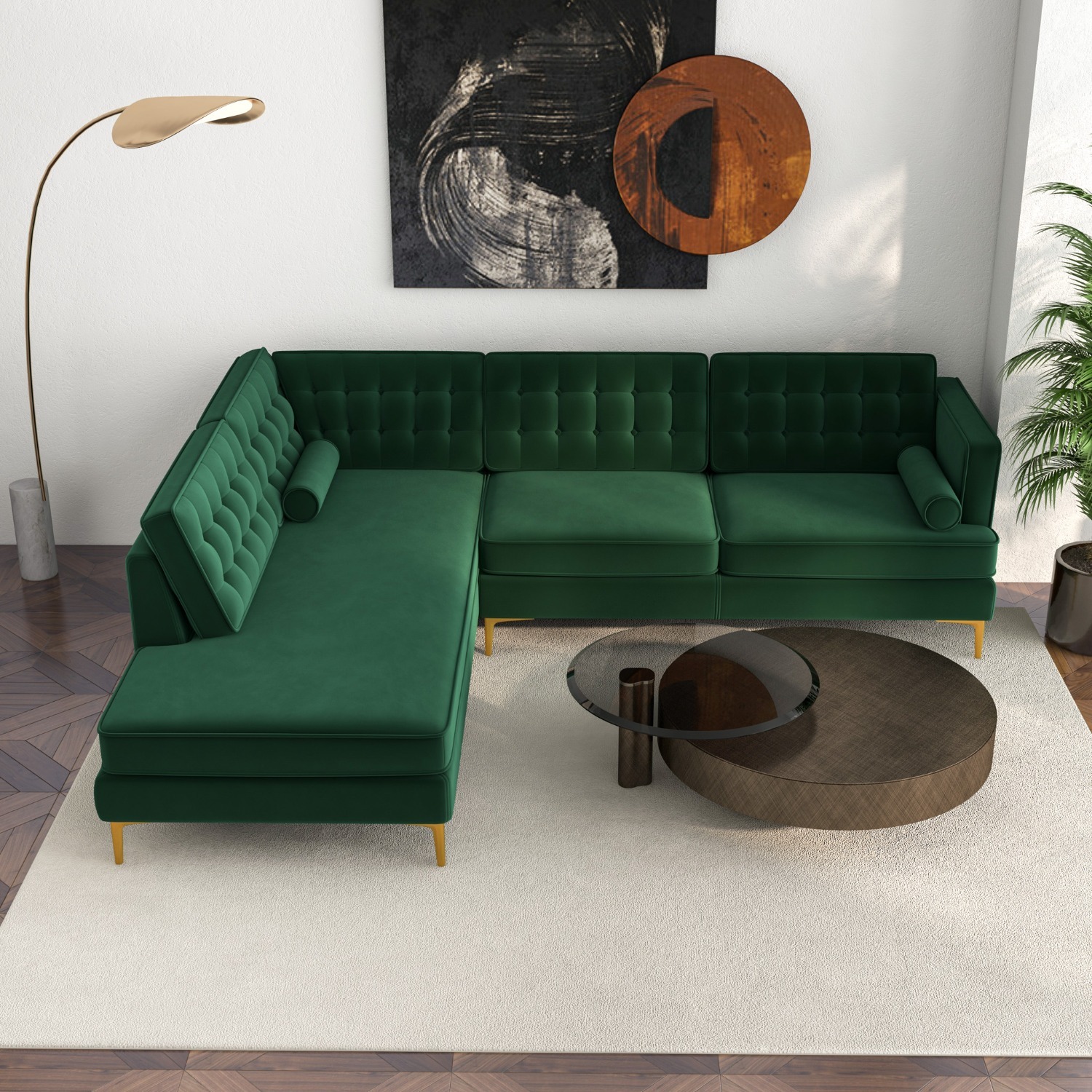 Caleb Sectional Sofa Green Velvet Left Chaise - image-5