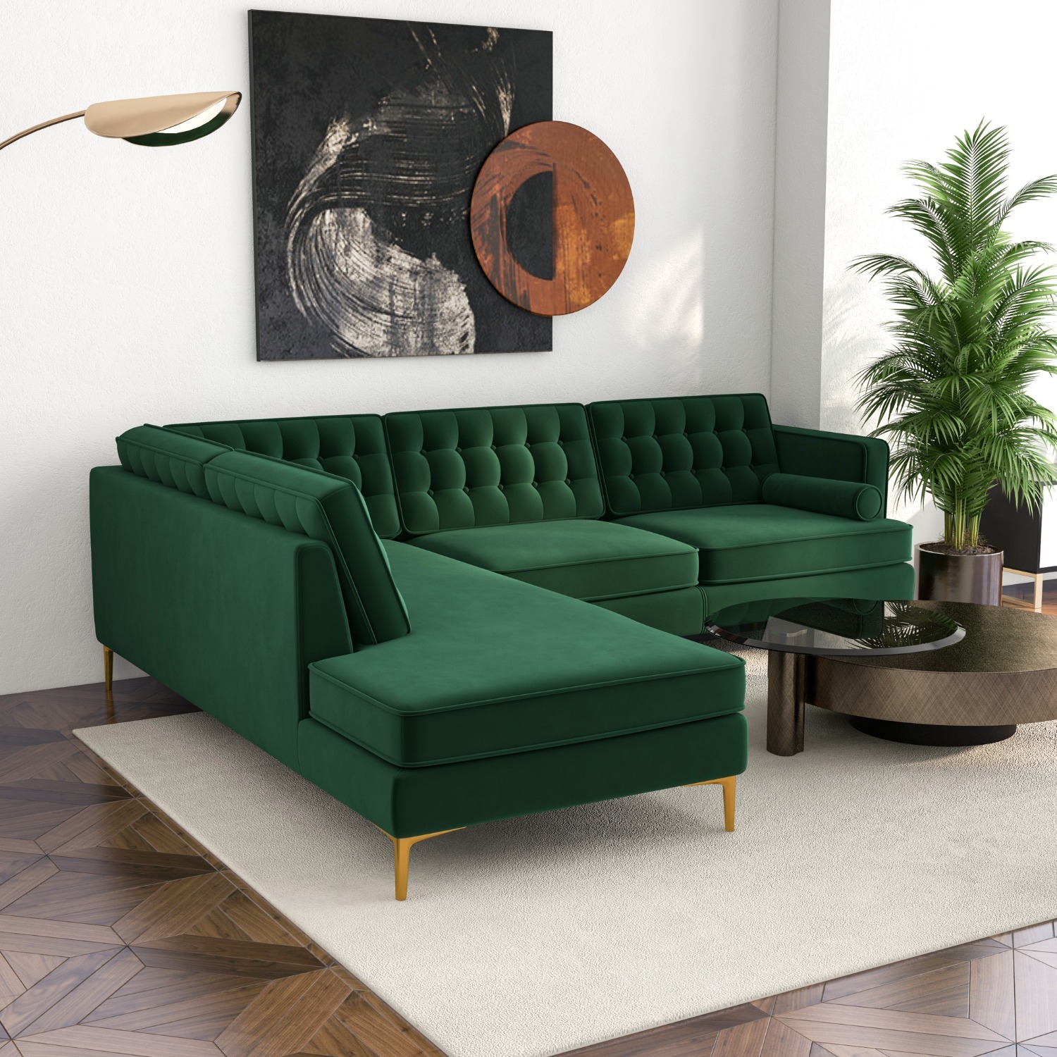 Caleb Sectional Sofa Green Velvet Left Chaise - image-2