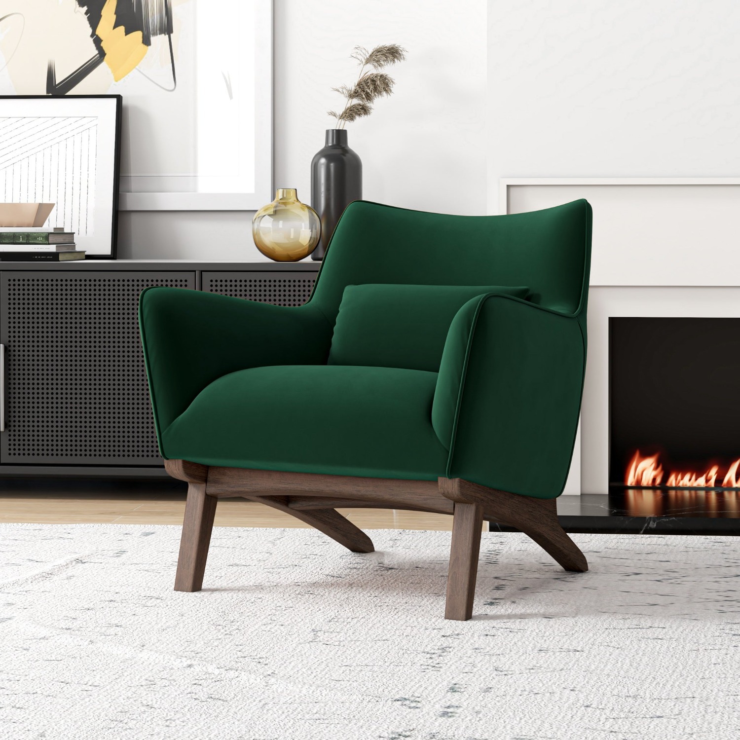 Casper Dark Green Velvet Lounge Chair - image-1