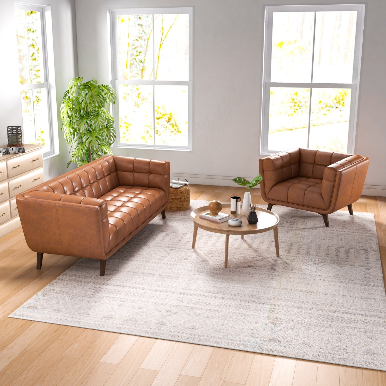 Kano Cognac Genuine Leather Lounge Chair - image-3