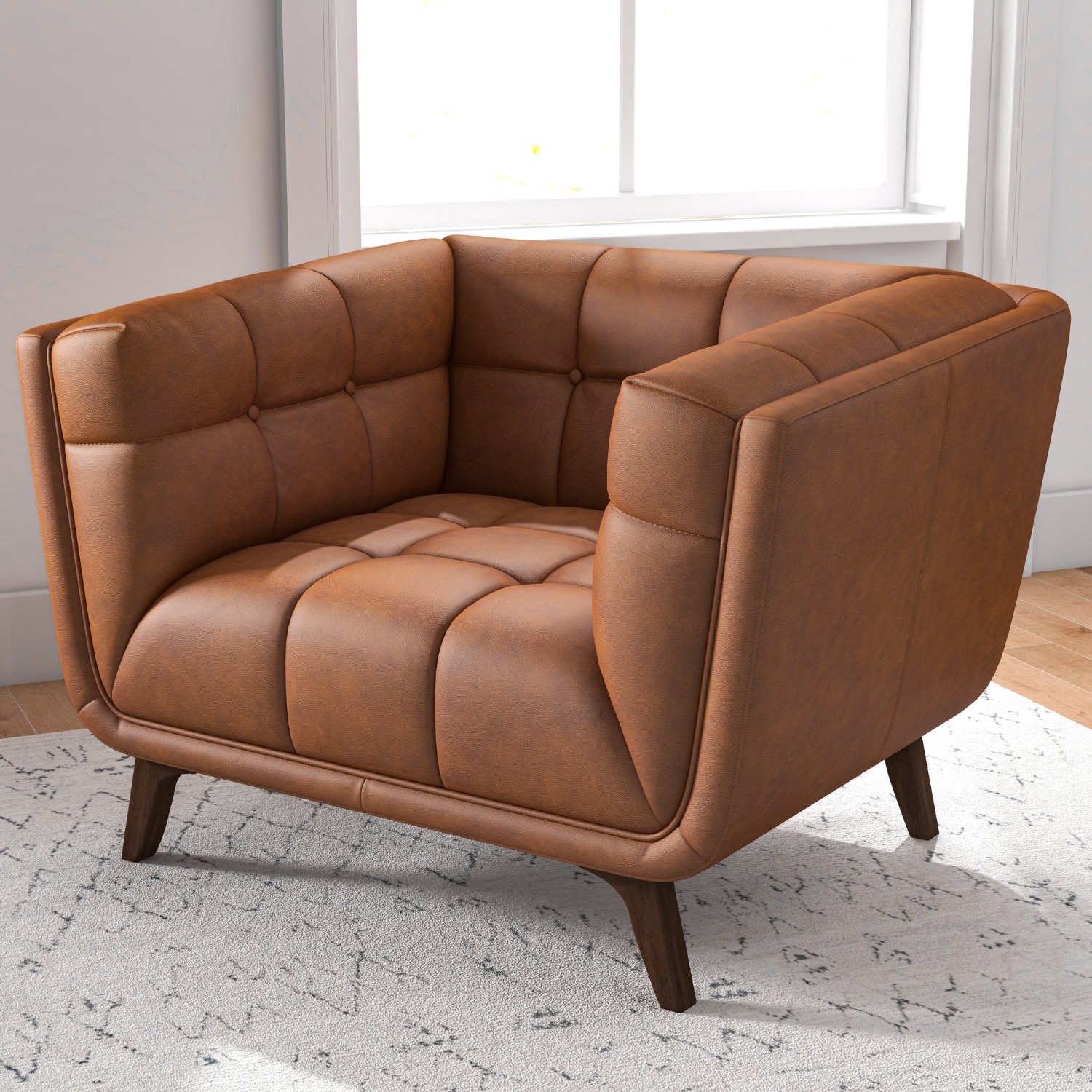 Kano Cognac Genuine Leather Lounge Chair - image-4