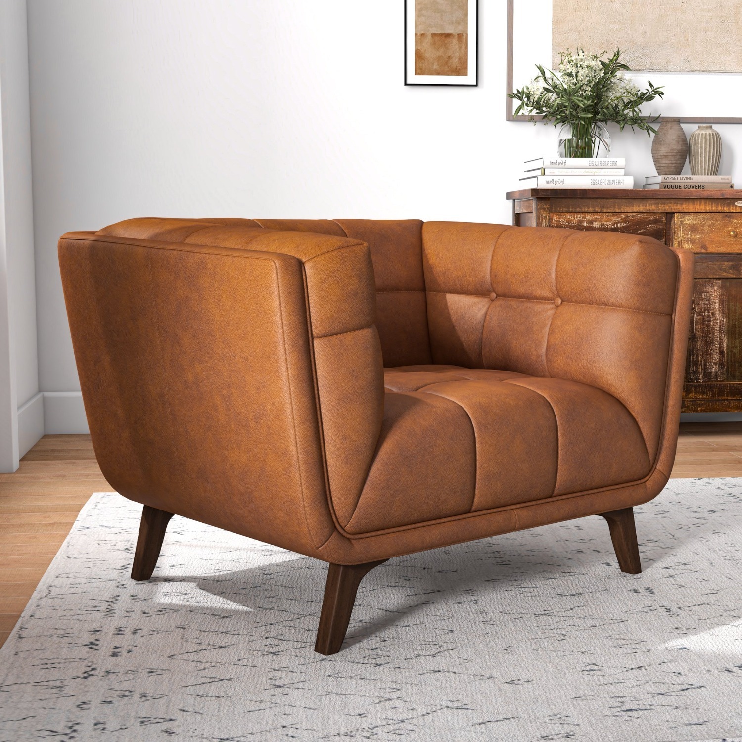 Kano Cognac Genuine Leather Lounge Chair - image-6