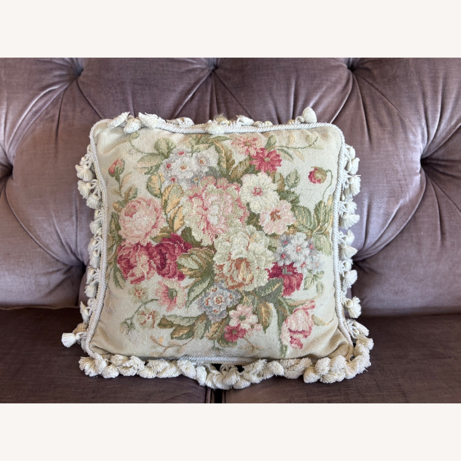 Floral Wool Accent Pillow - image-1