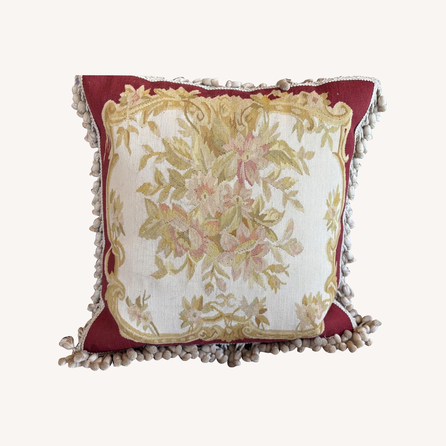 Wine Floral Pattern Accent Pillow - image-0