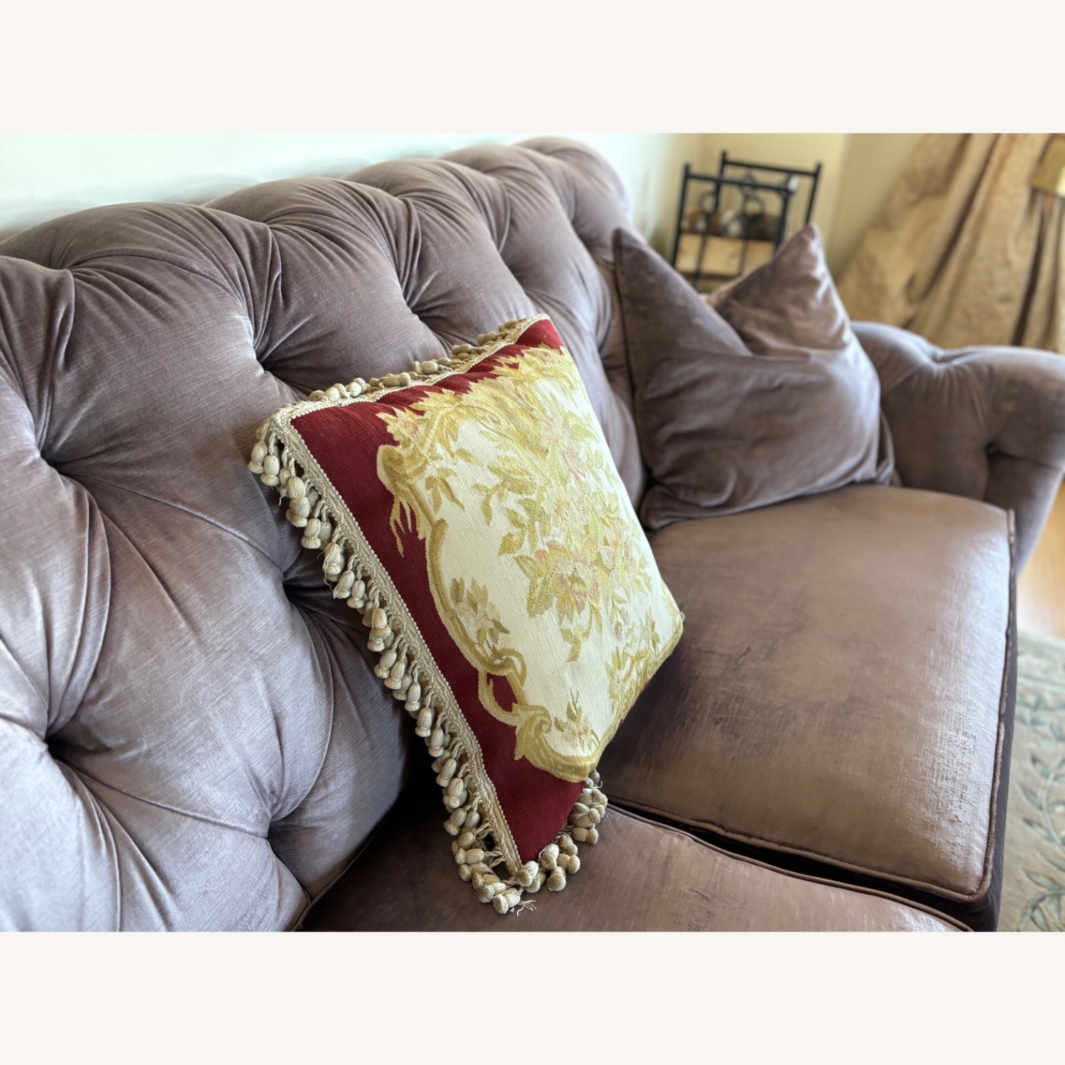 Wine Floral Pattern Accent Pillow - image-2