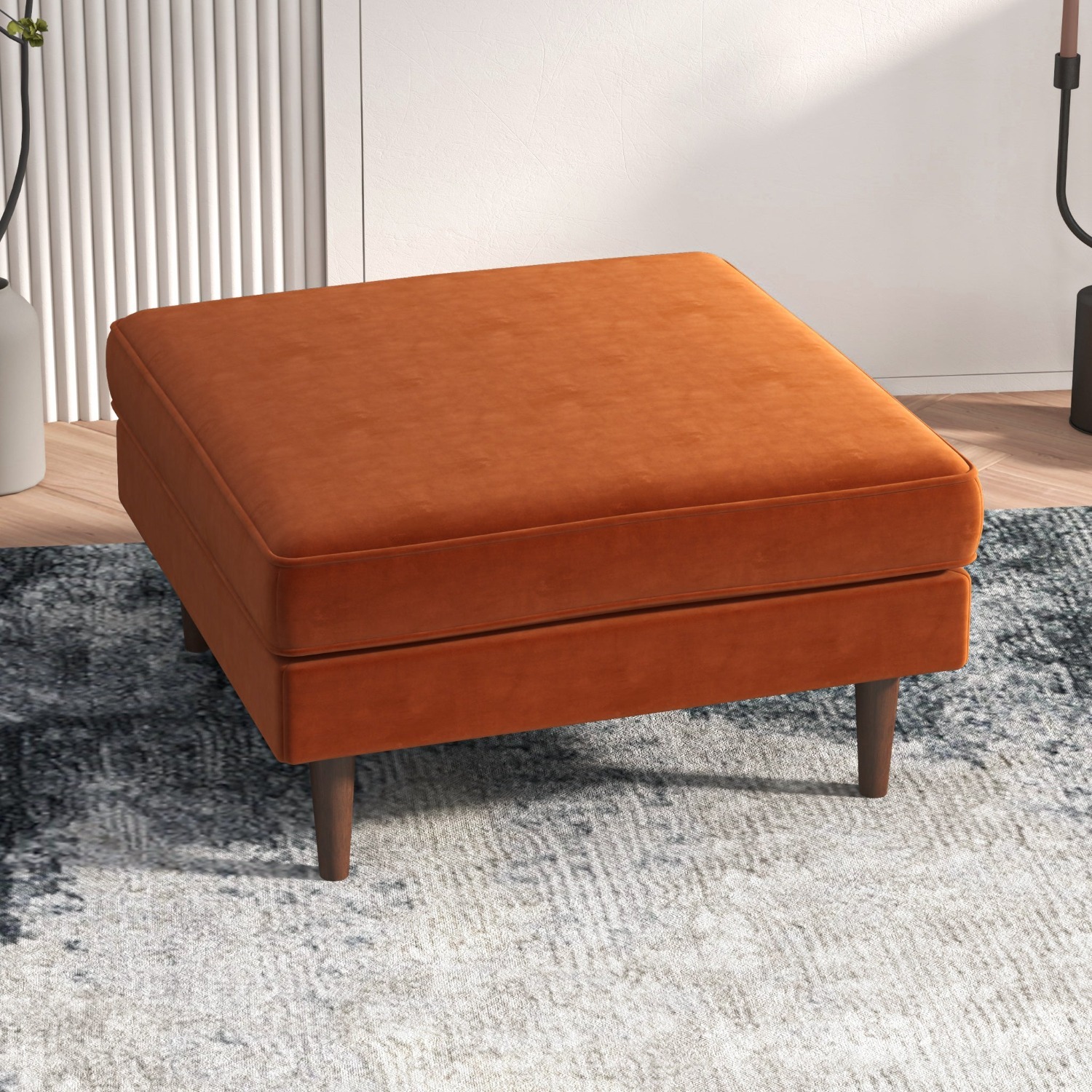 Fordham Burnt Orange Velvet Ottoman - image-2