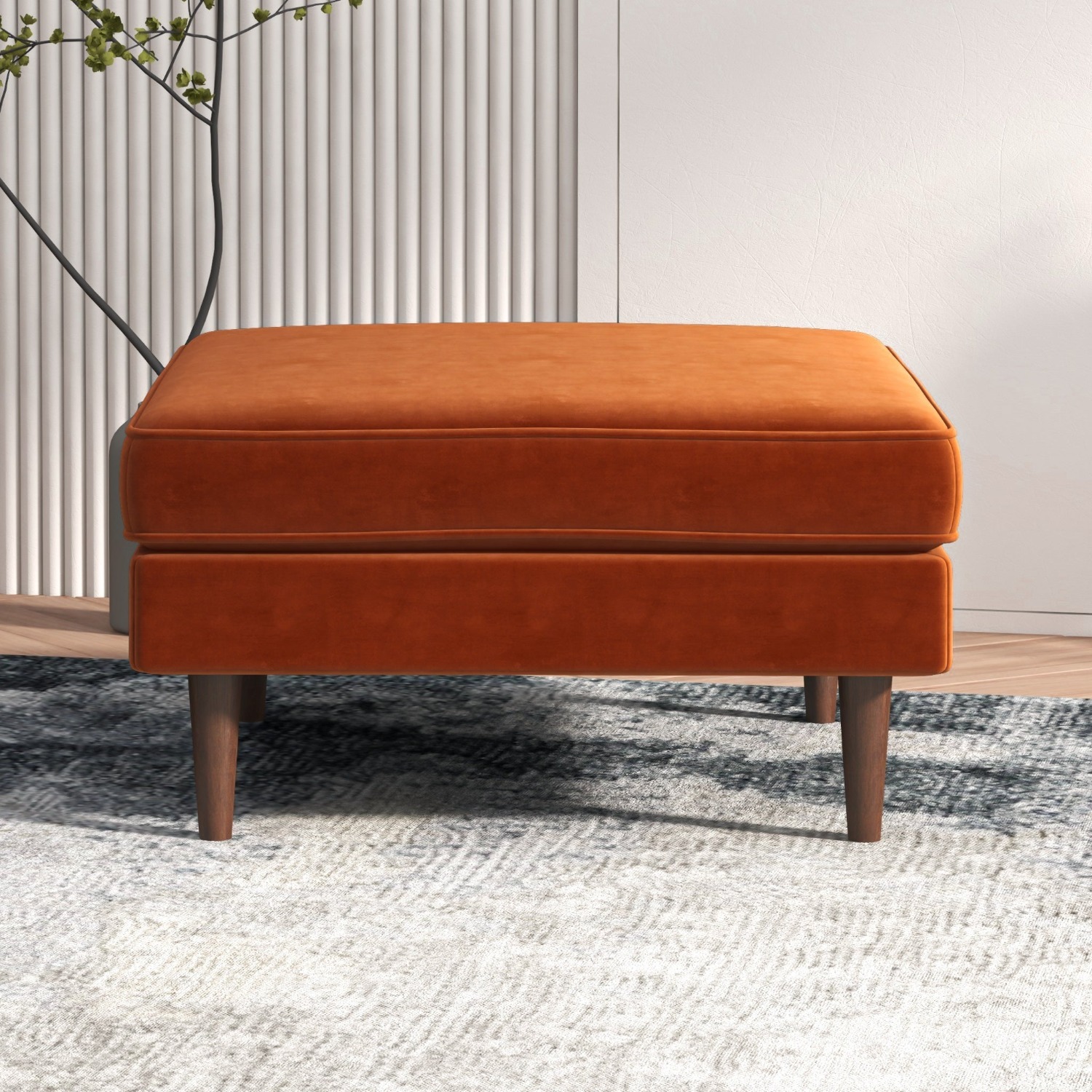 Fordham Burnt Orange Velvet Ottoman - image-5