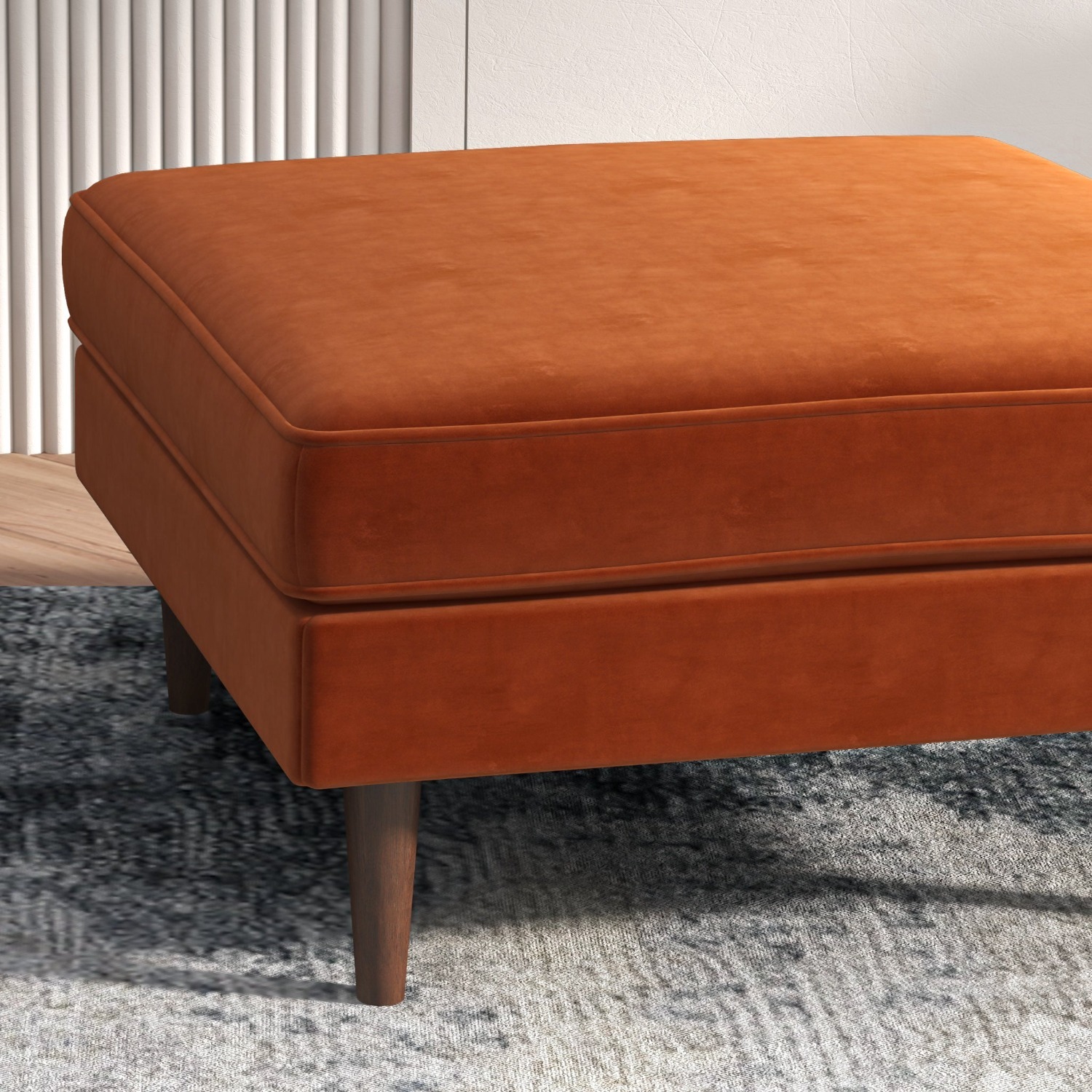 Fordham Burnt Orange Velvet Ottoman - image-1