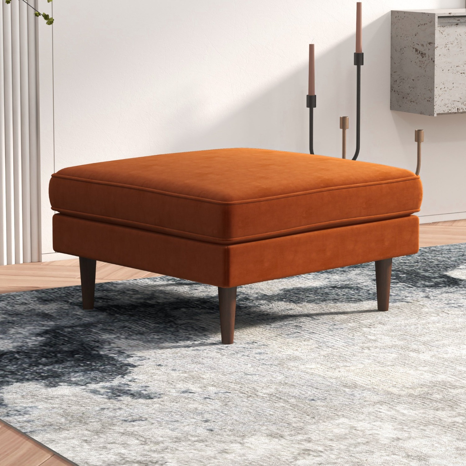 Fordham Burnt Orange Velvet Ottoman - image-4