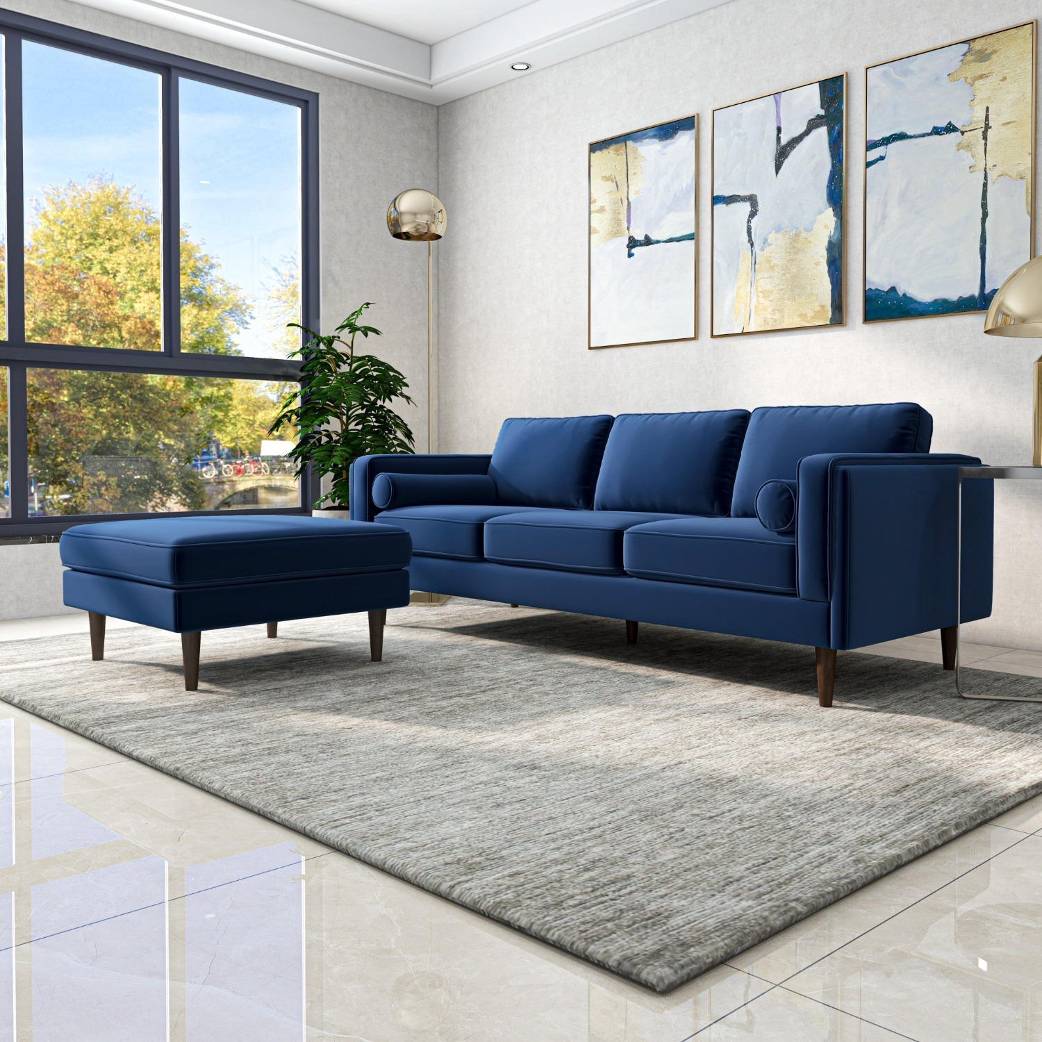 Midinmod Fordham Blue Velvet Ottoman - image-2