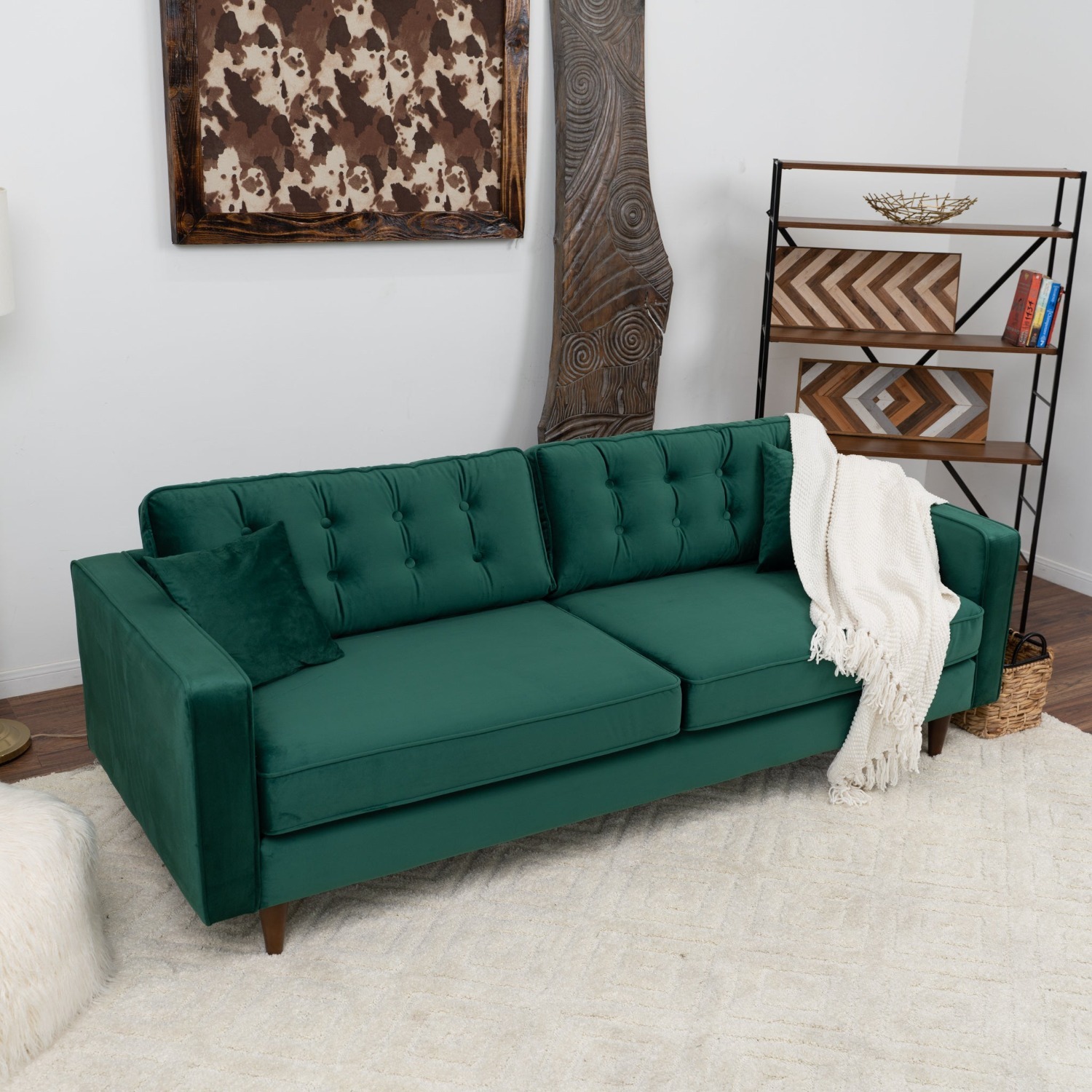 Oregon Green Velvet Sofa - image-5