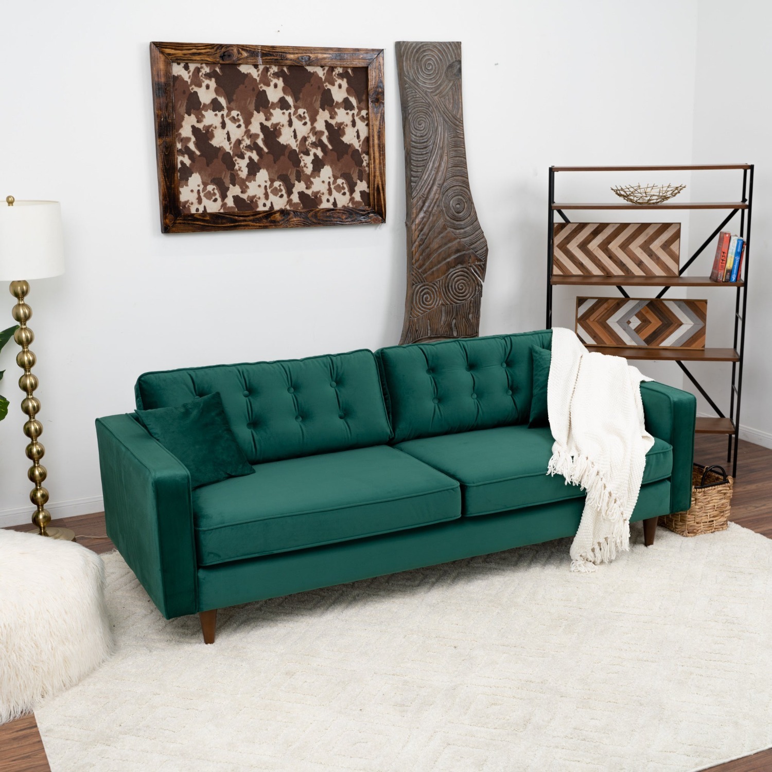Oregon Green Velvet Sofa - image-1
