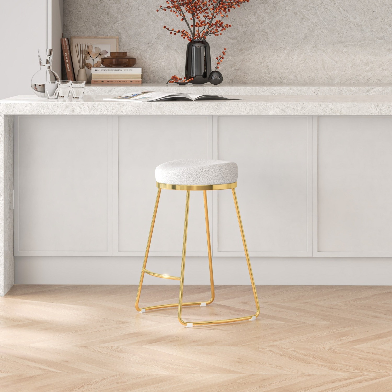 Bissel Beige Boucle Counter Stool - image-5