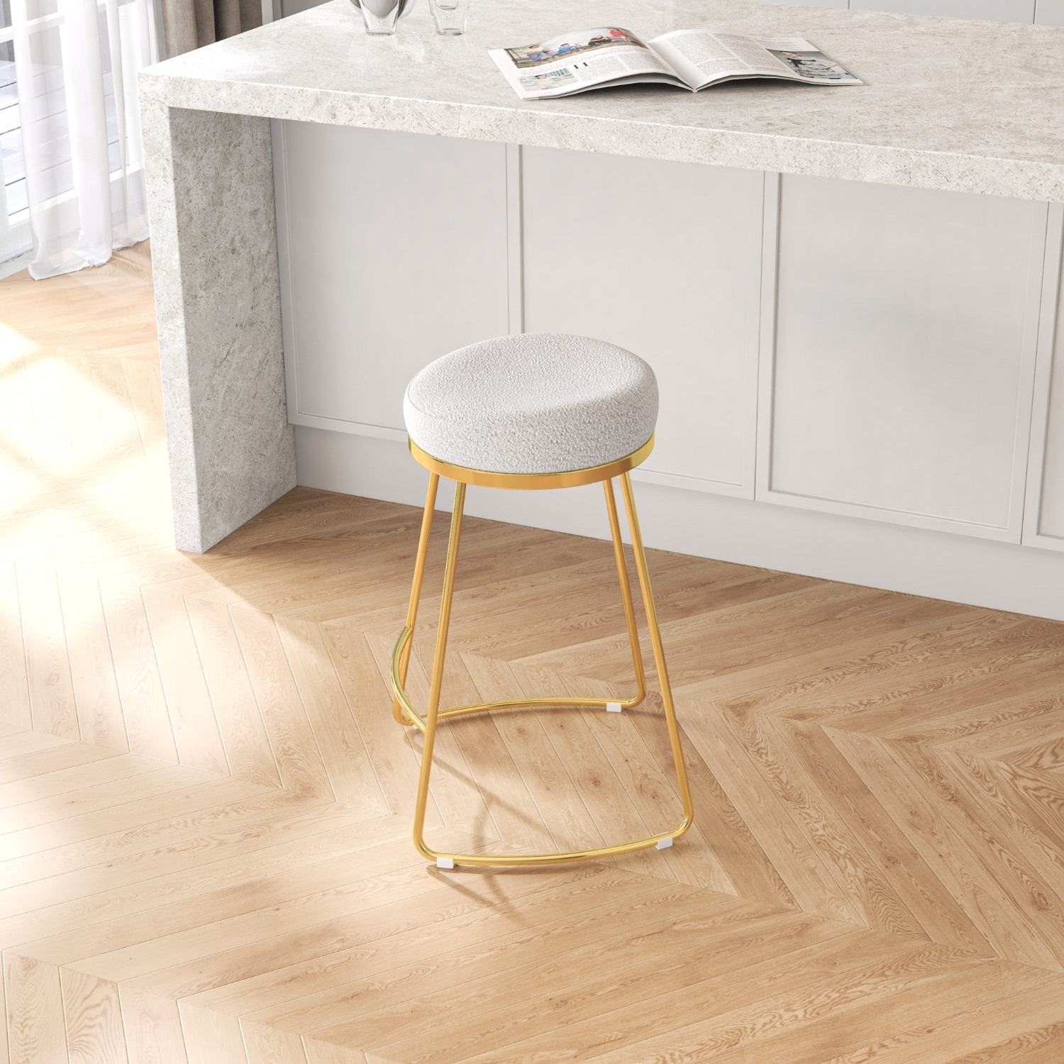 Bissel Beige Boucle Counter Stool - image-1