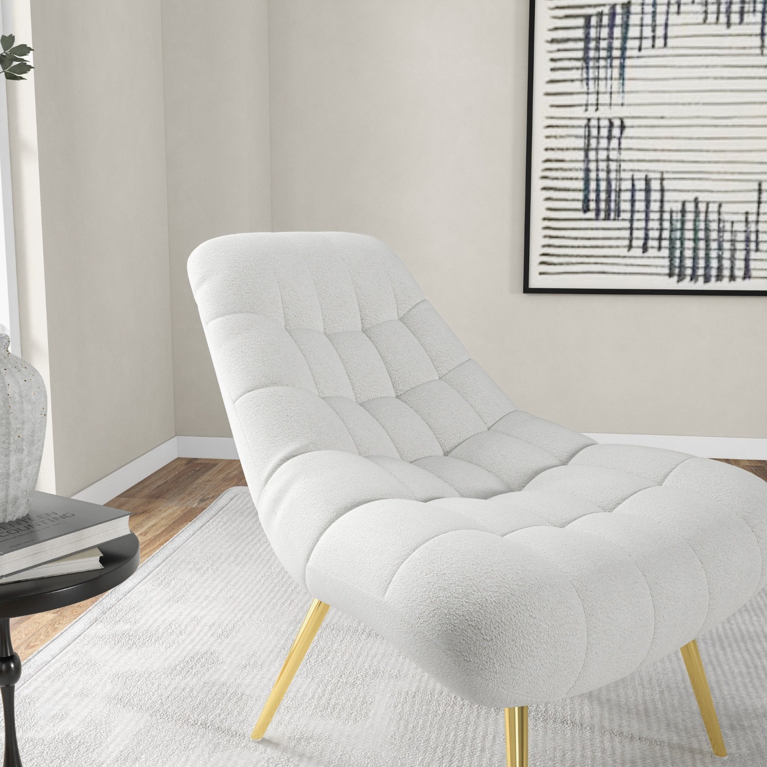 Edna Beige Boucle Lounge Chair - image-4