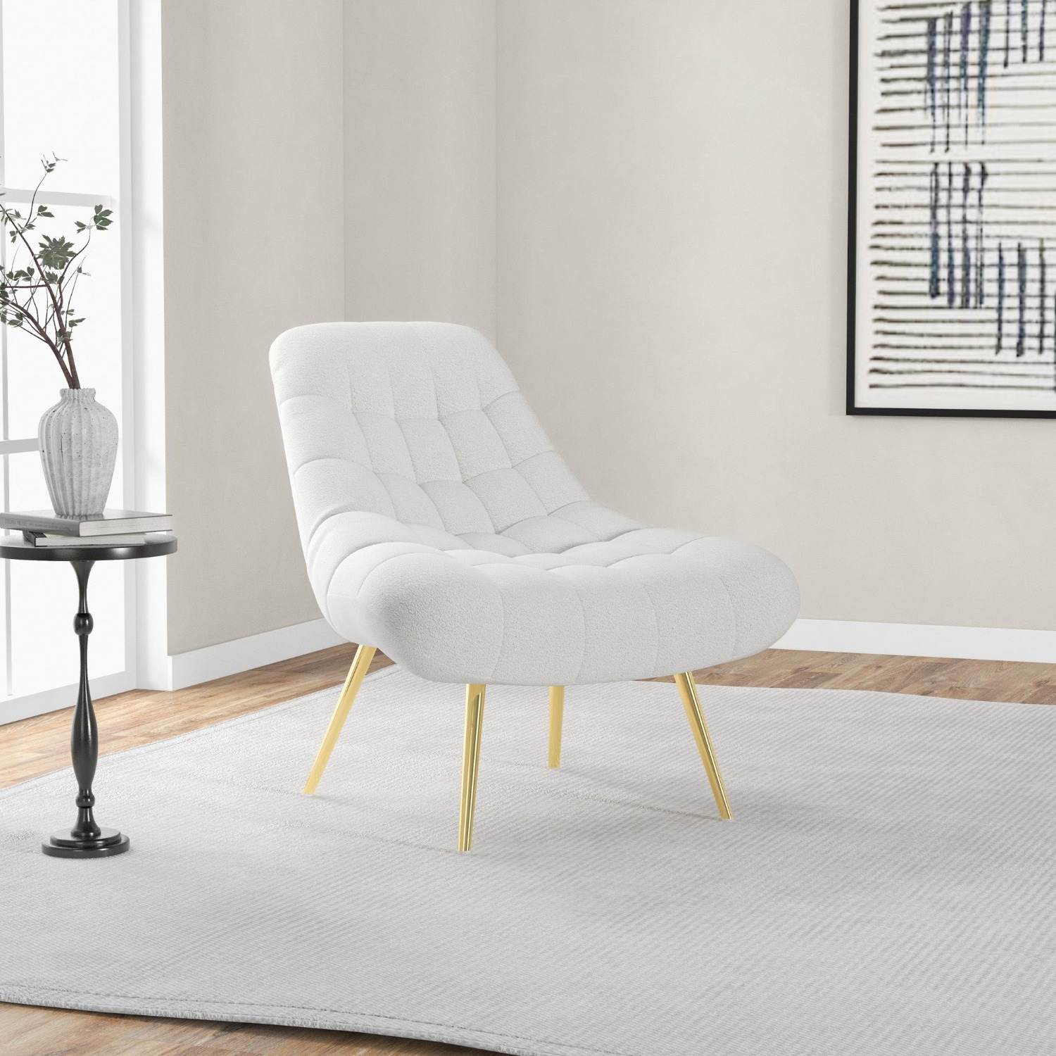 Edna Beige Boucle Lounge Chair - image-5