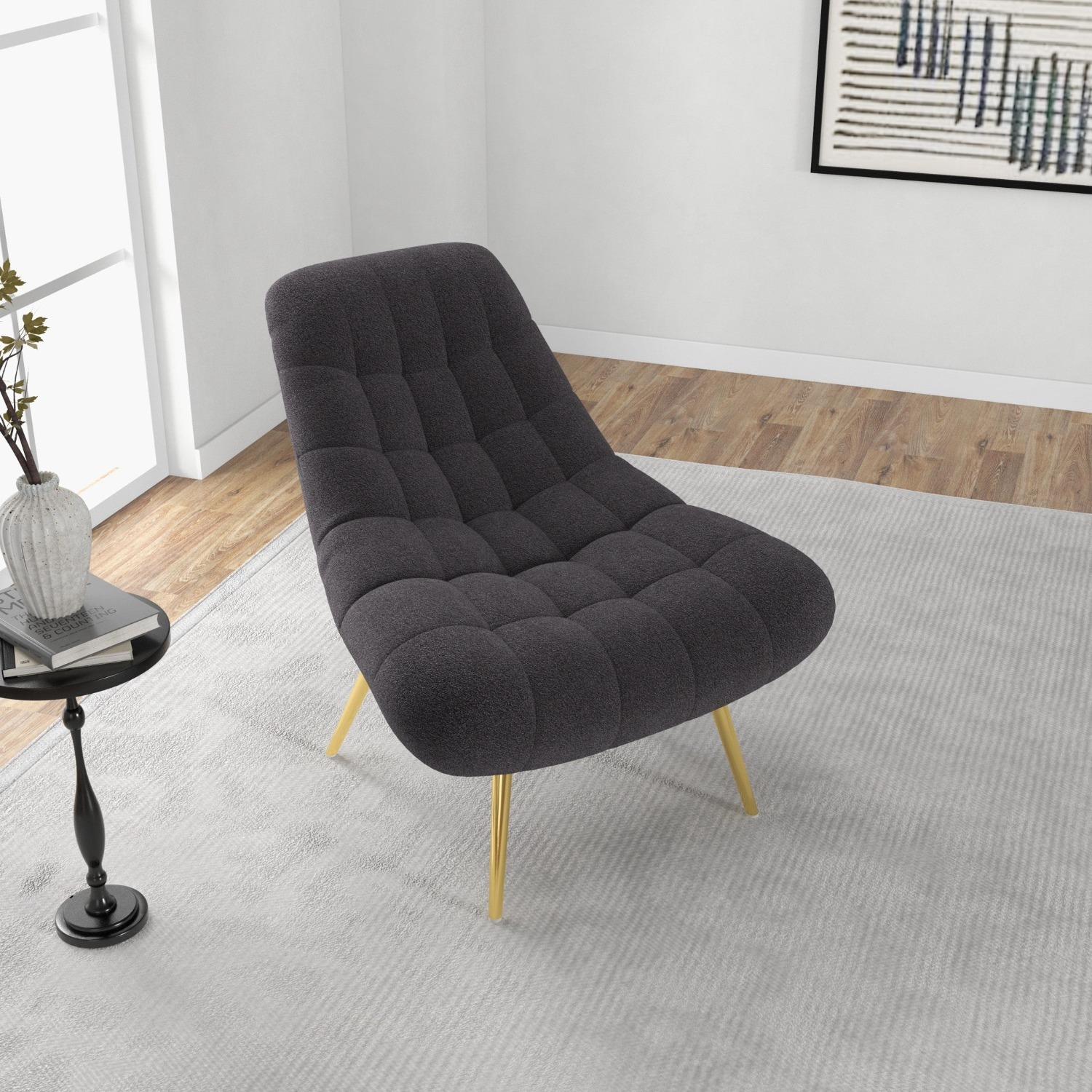 Edna Grey Boucle Lounge Chair - image-3