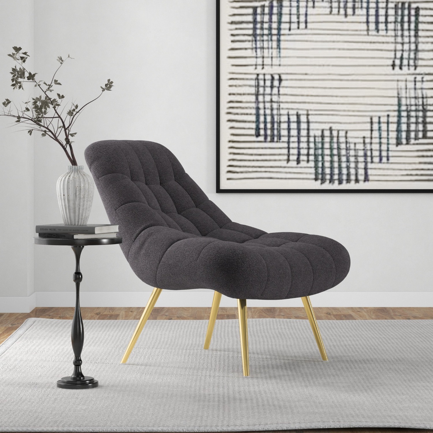 Edna Grey Boucle Lounge Chair - image-2