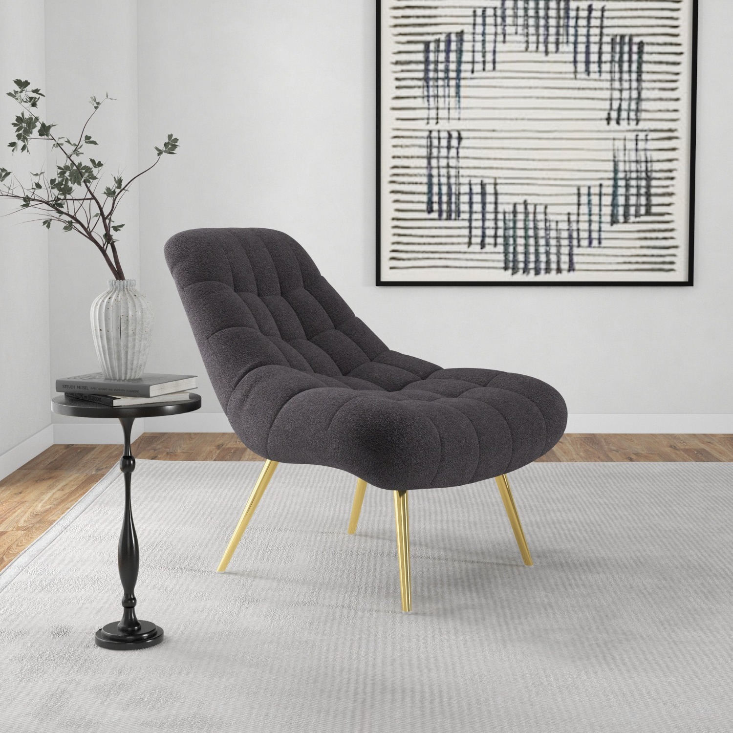 Edna Grey Boucle Lounge Chair - image-4