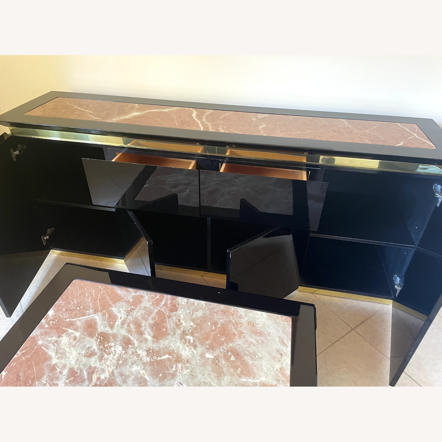 Side Board / Buffet Black Lacquer Marble Stunning - image-4