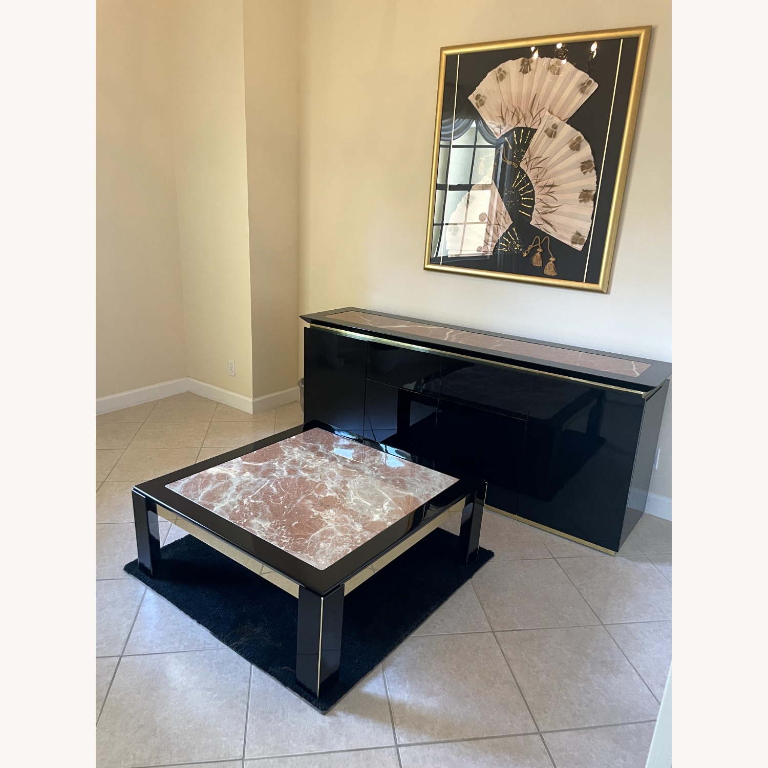 Side Board / Buffet Black Lacquer Marble Stunning - image-1