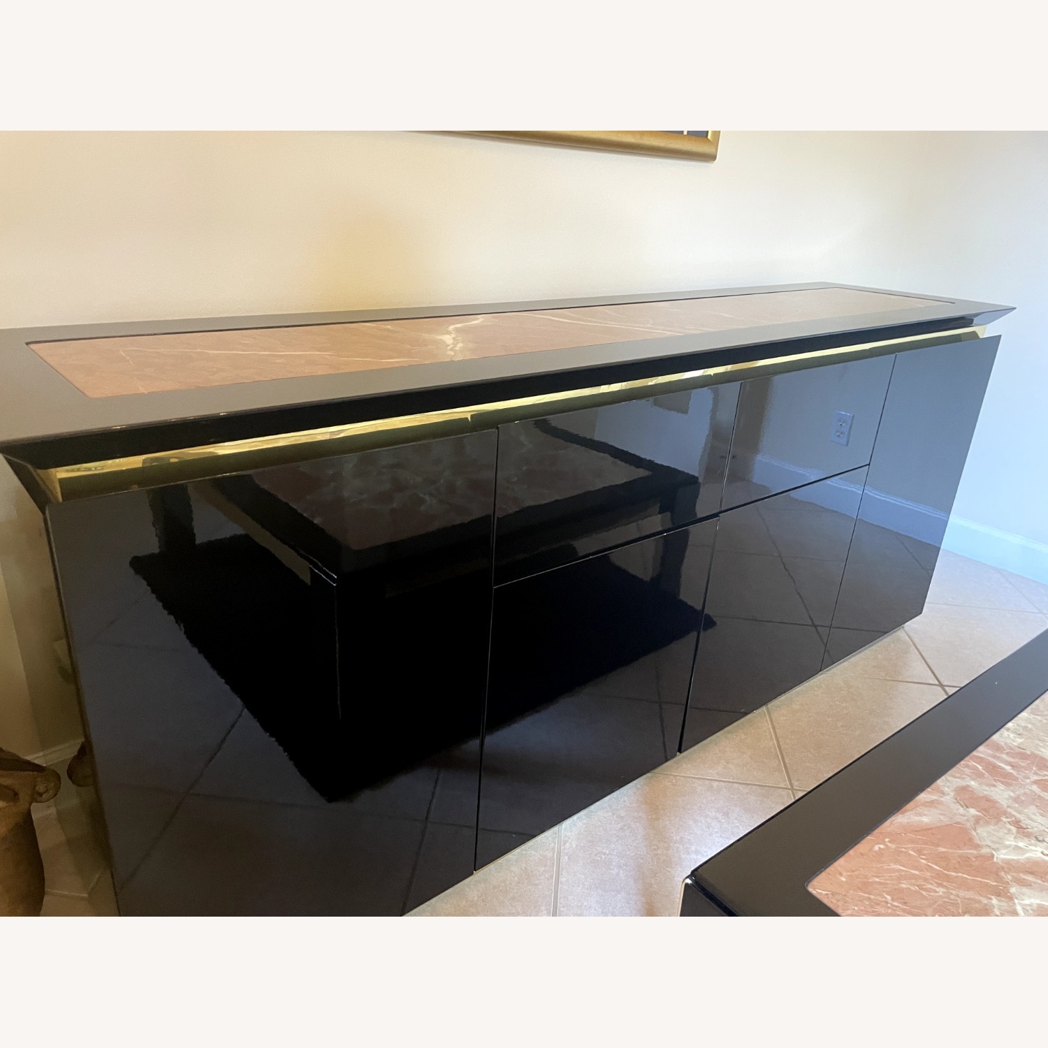 Side Board / Buffet Black Lacquer Marble Stunning - image-2
