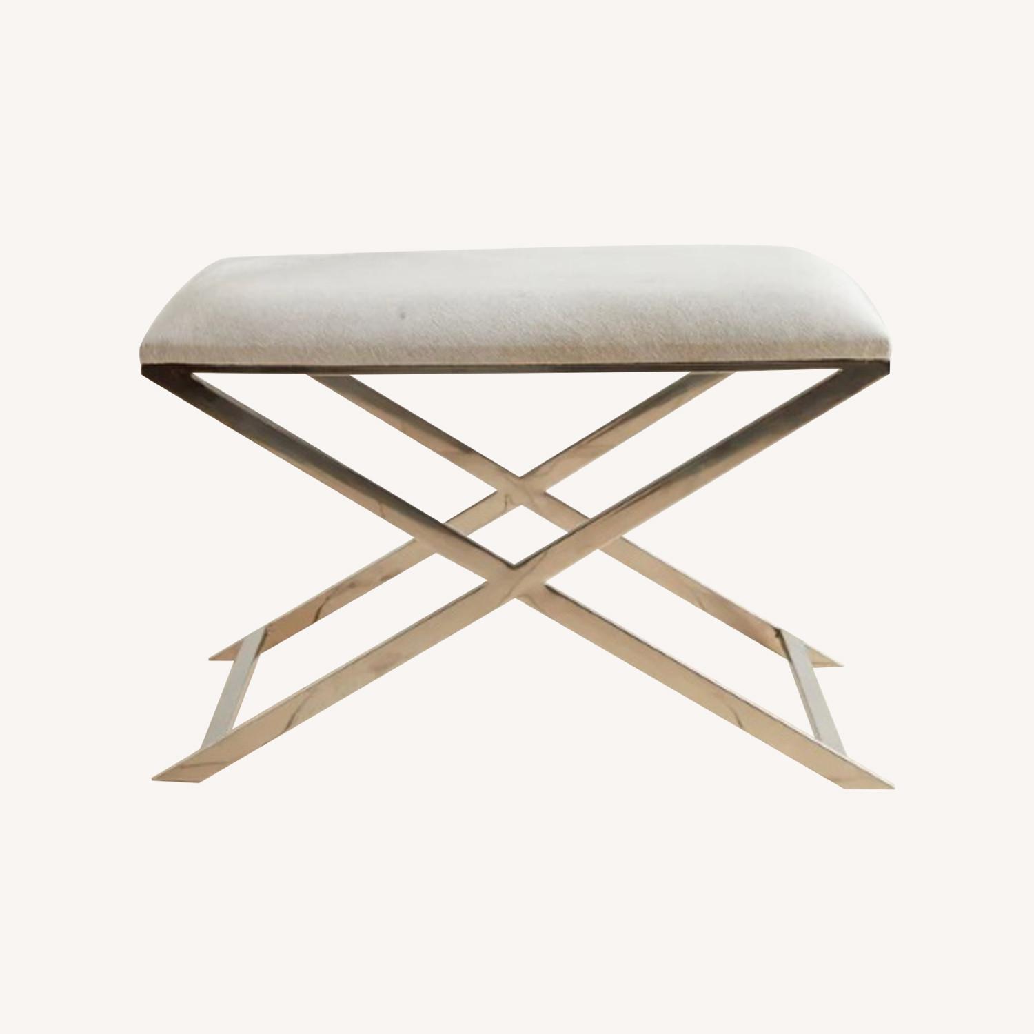 Light Grey Hide Bench Ottoman W Metal Base - image-0