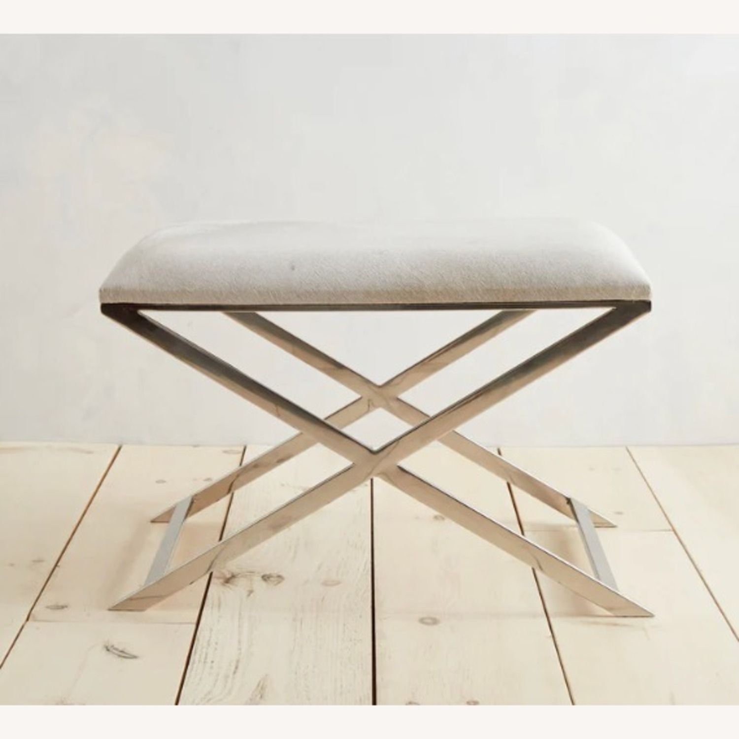 Light Grey Hide Bench Ottoman W Metal Base - image-1